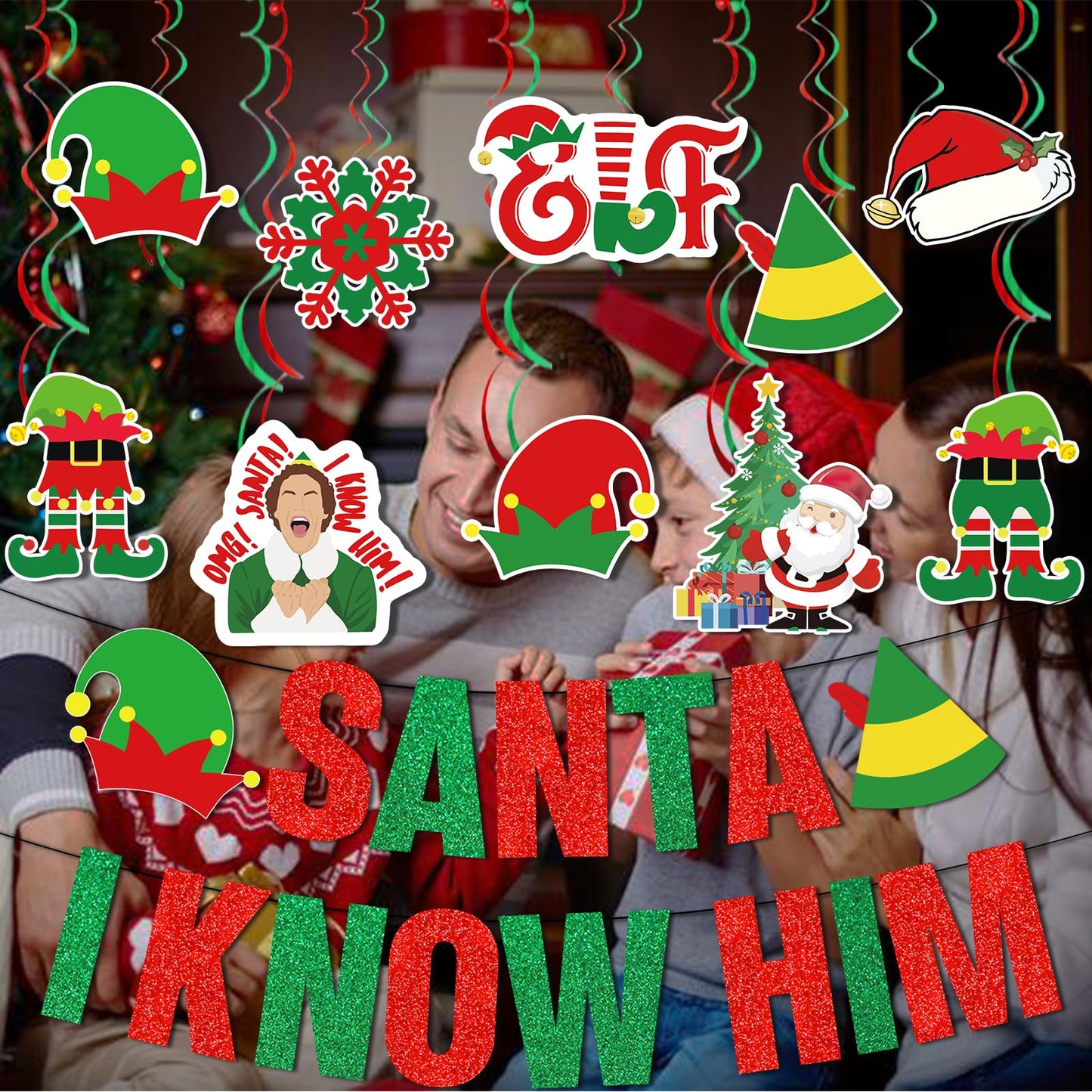 Santa I Know Him Banner Buddy The Elf Christmas Decorations Buddy The Elf Banner for Christmas Elf Decorations