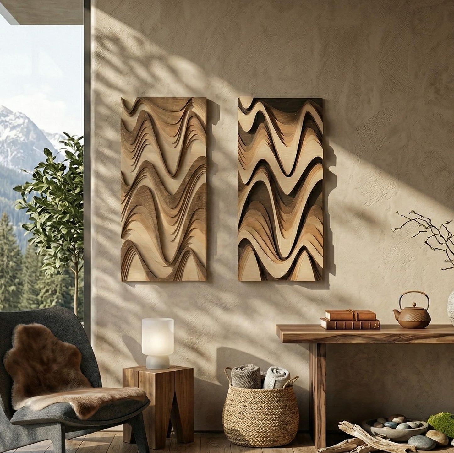 NEODECO Flow - Abstract Layered Wooden Wall Art (Forma, Wood Tones, Medium)