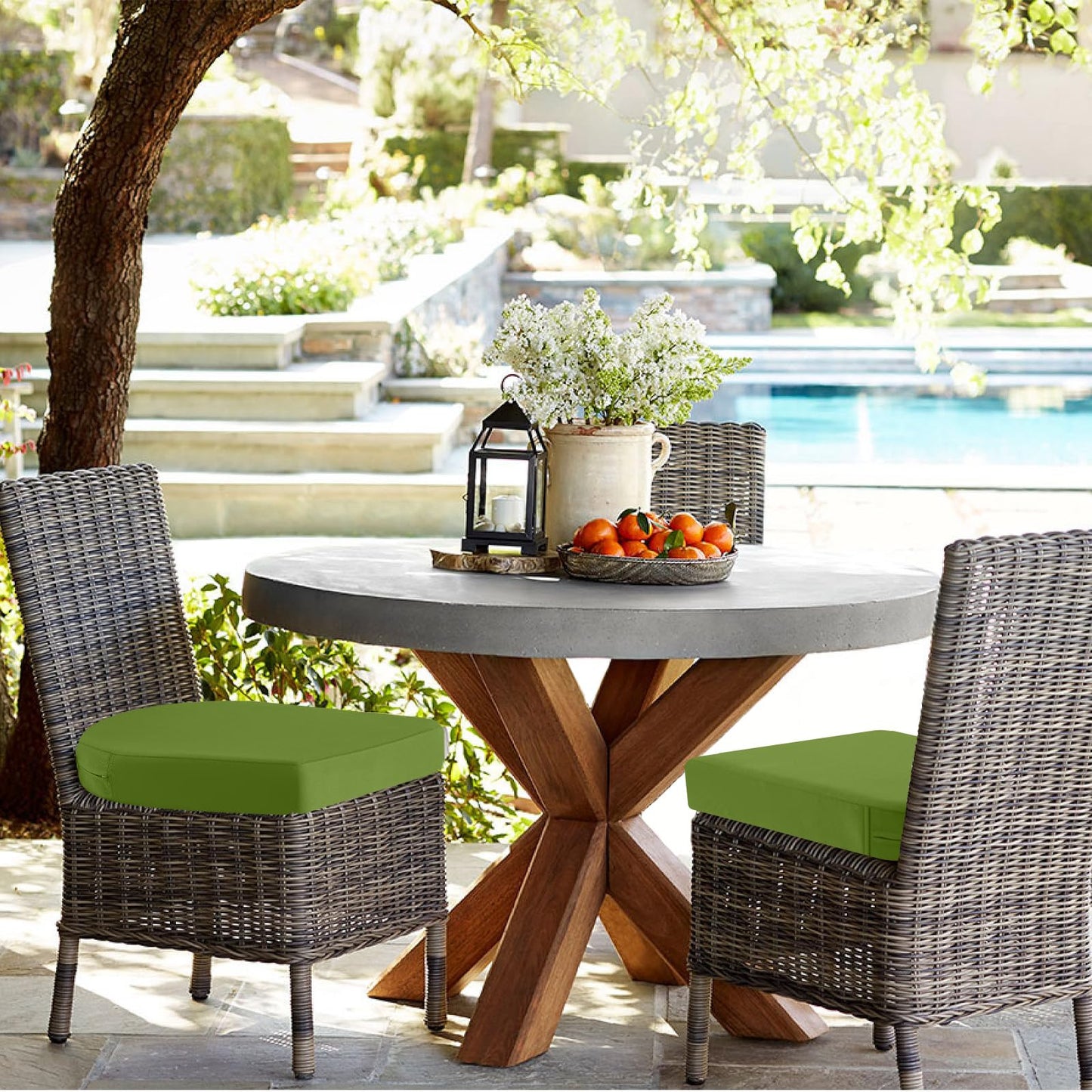 idee-home Outdoor Chair Cushions Set of 2, Thick 19" x 19" x 3" Outdoor Seat Cushions Patio Furniture Waterproof with Ties, Dining Pads