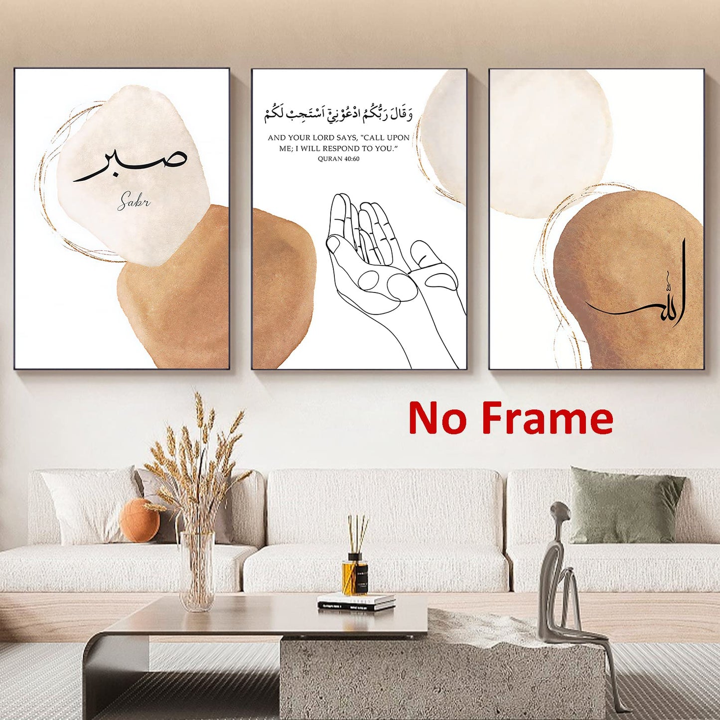 Islamic Wall Art Poster Muslim Painting Modern Islamic Art Boho Geometric Posters Hands Line Art Terracotta Artwork Quran Canvas Wall Art for Living Room Bedroom Wall Decor 16x24inchx3 Frameless