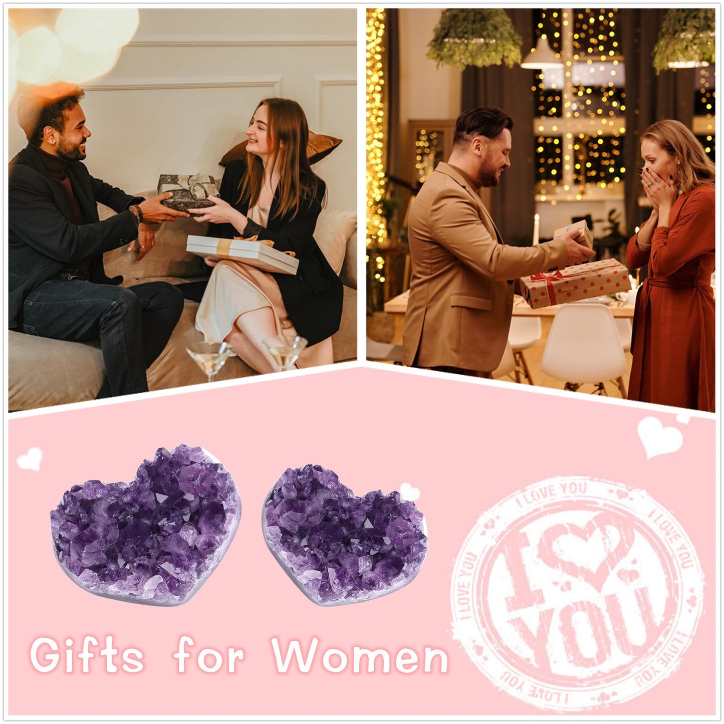 ZHIYUXI Amethyst Crystals and Healing Stones Gems Rocks Purple Room Decor Gemstones Gem Stones Heart Shaped Rocks Crystal Cluster Heart Gifts Amethyst Stones Geodes 1.2-1.6" Purple Gifts for Women
