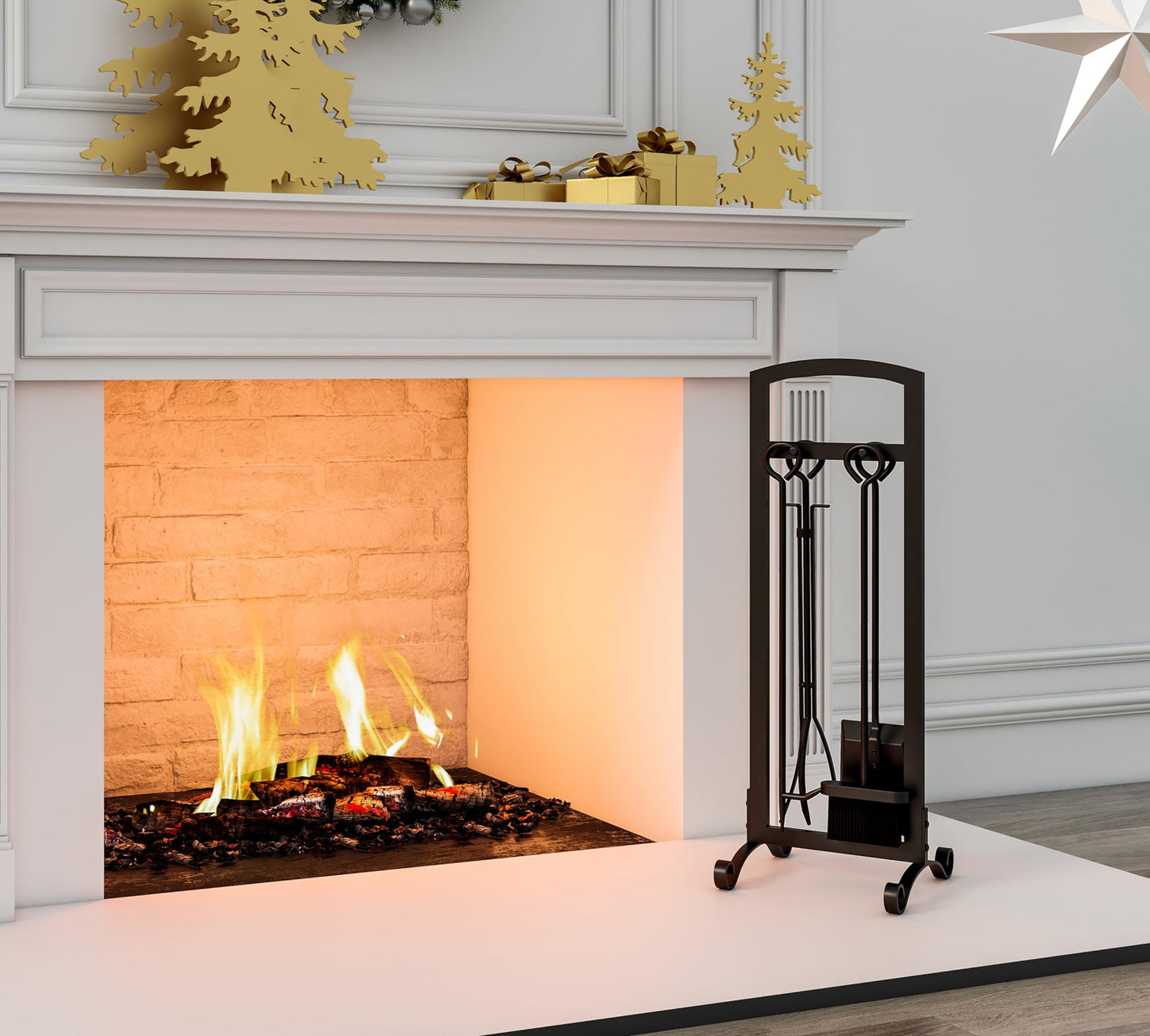 CALIDOLA 5 Pieces Fireplace Tool Set Stylish Simple Hearth Accessories with Poker, Tongs, Shovel, Brush,Black