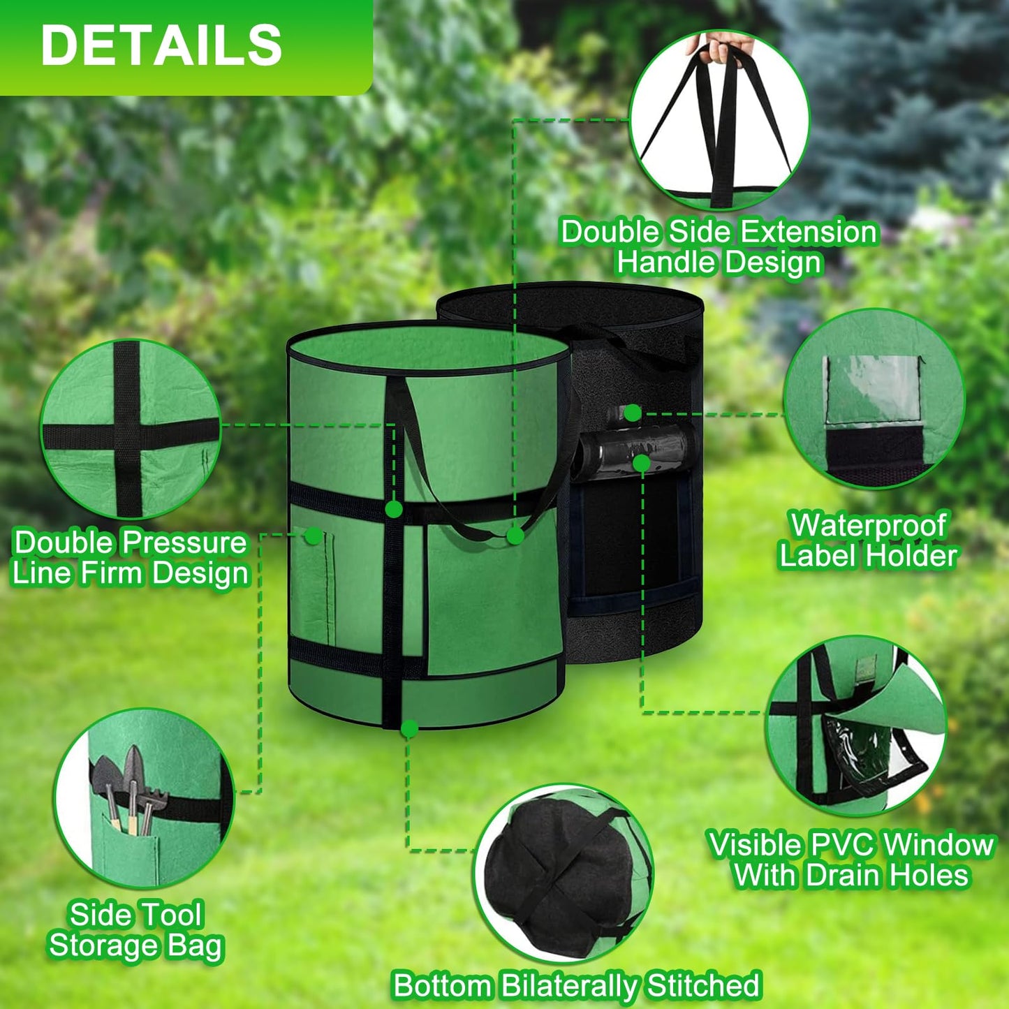 MEKOLIFE 10 Gallon Potato Grow Bags with Viewing Window, 300G Nonwoven Garden Planting Pots, Heavy-Duty Surround Handles for Gardening Supplies (6Pack Grow Bags)