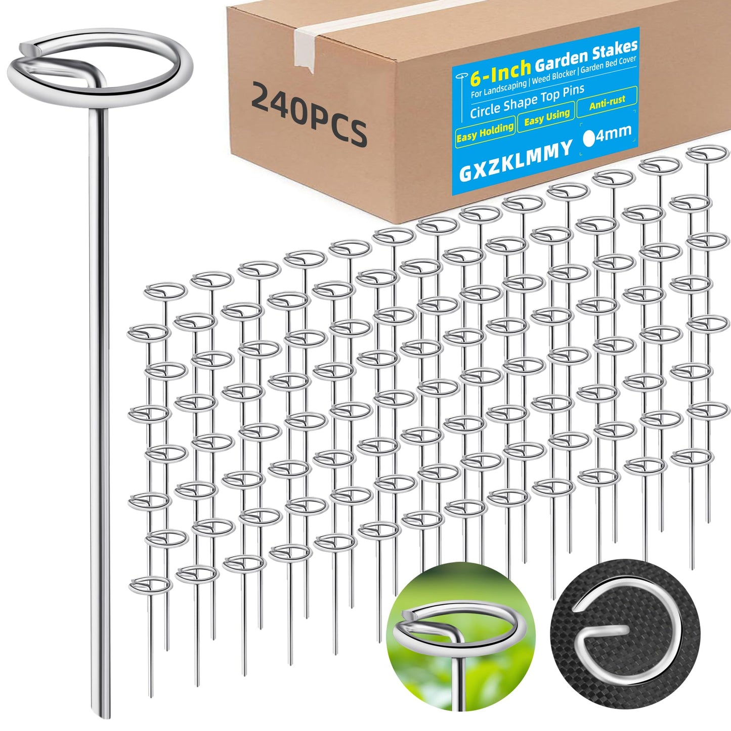 240Pcs Thick 8 Gauge 0.16 in Circle Top Landscape Fabric Pins Hard Holding,6 Inch Galvanized Landscape Fabric Stakes, for Tent, Weed Barrier Fabric, Plant Cover,Landscape Pins Stronger Not Easy Bend