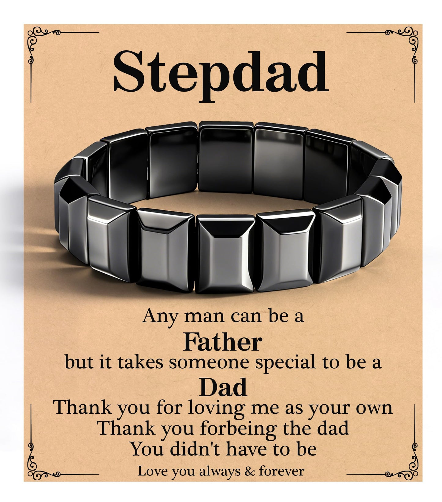 DONYUDE Fathers Day Bracelets Gifts for Stepdad Hematite Bracelet for Men Stepdad Gifts from Daughter Son Hematite Grounding Bracelet Reignite Masculine Energy Birthday Motivational Gift Jewelry