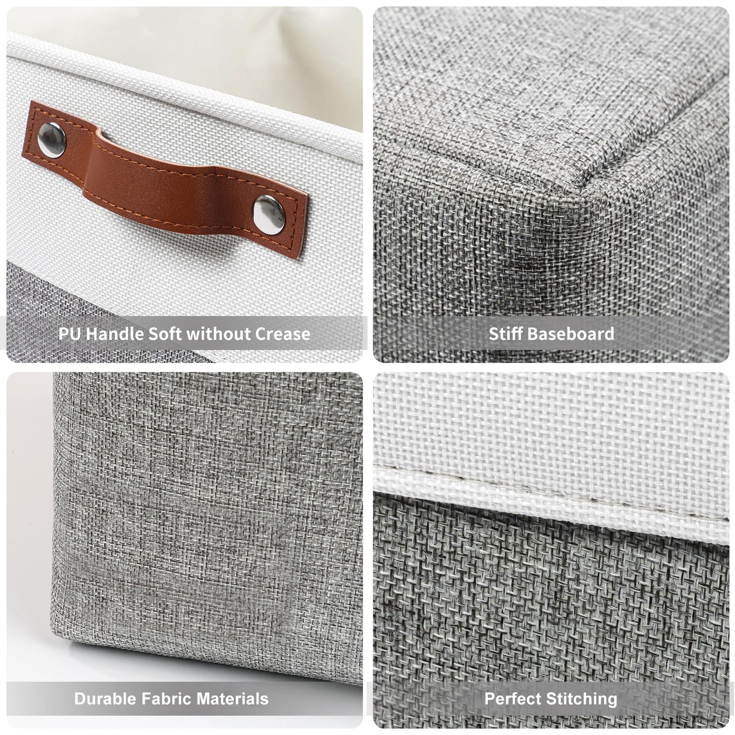 Bagnizer Storage Bins Large Fabric Storage Baskets for Shelves 3 Pack, Decorative Linen Closet Baskets with Handles for Organizing, Shelf, Clothes, Home, Office, 15x11x9.5Inches (Grey&White)