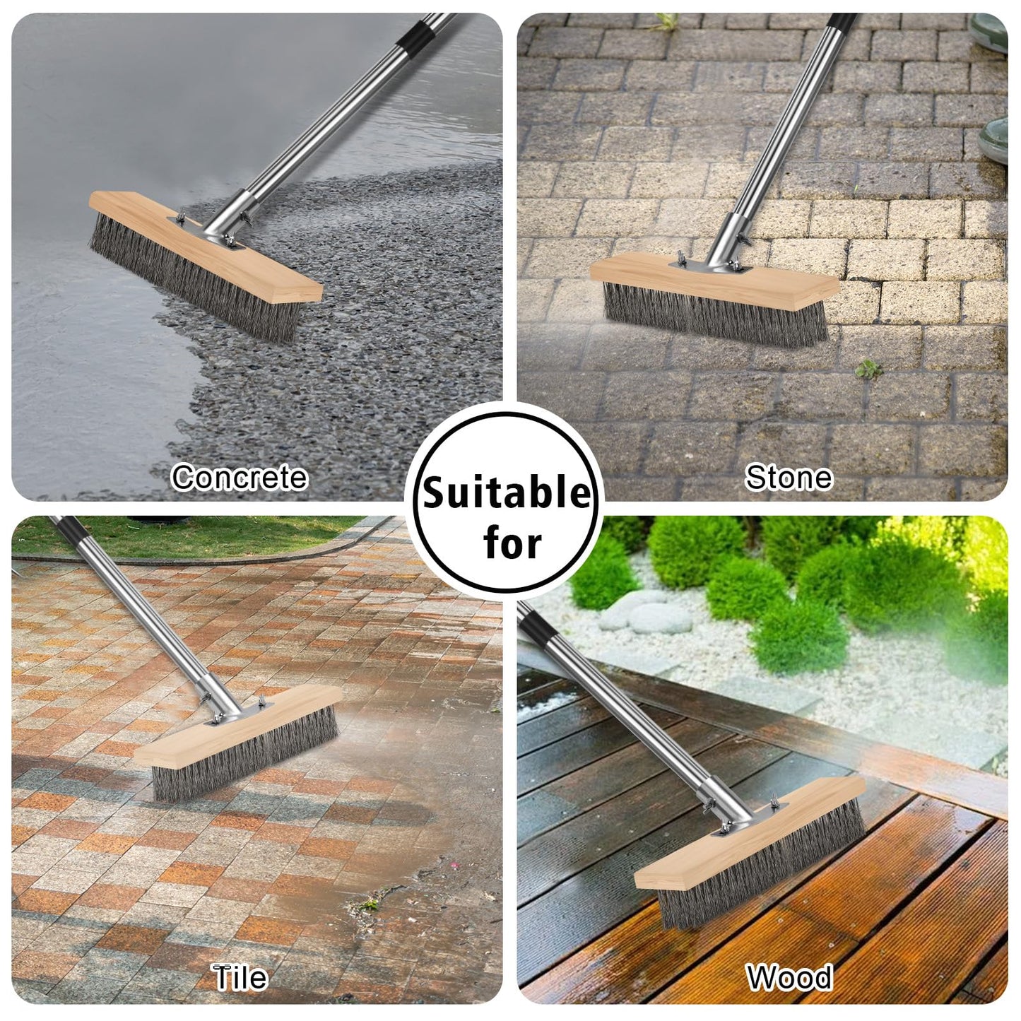 GHWMYD Crack Weeder Brush Heavy Duty Wire Broom Set, Multifunction Moss Grout Remover with Scraper Weed Puller, Detachable 64.9in Handle for Outdoor Deck Pavers Patios Walkways Concrete Floor Cleaning