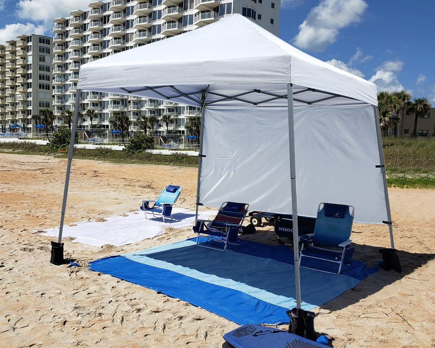 ABCCANOPY Pop Up Canopy Tent-10x10 Outdoor Camping Canopy Slant Leg Beach Canopy Tent with Backpack Bag,10 x 10 ft Base / 8 x 8 ft Top，White