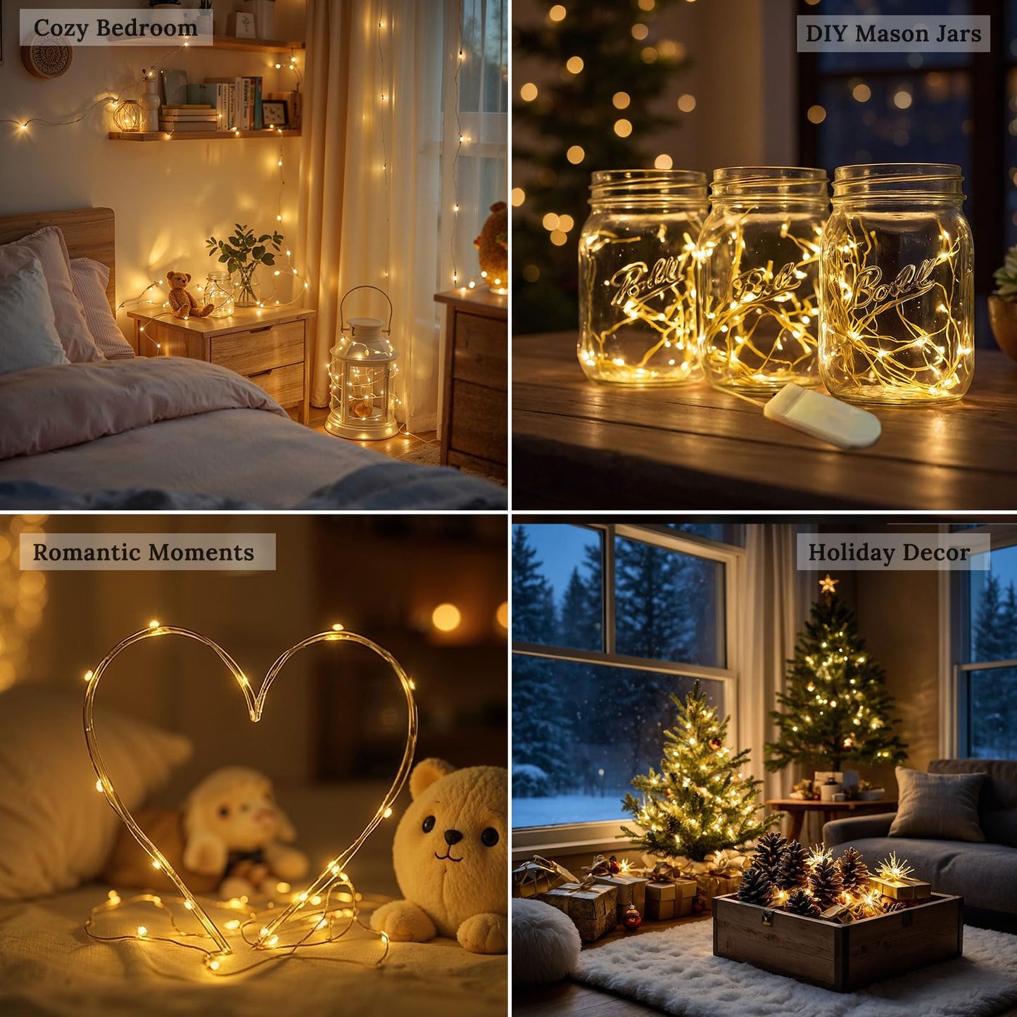 Etinga 12-Pack Fairy String Lights, 7ft 20 LEDs Each, Battery Operated Copper Wire Lights, Warm White Decorative Lights for Wedding, Party, Christmas, Holiday Décor & DIY Crafts