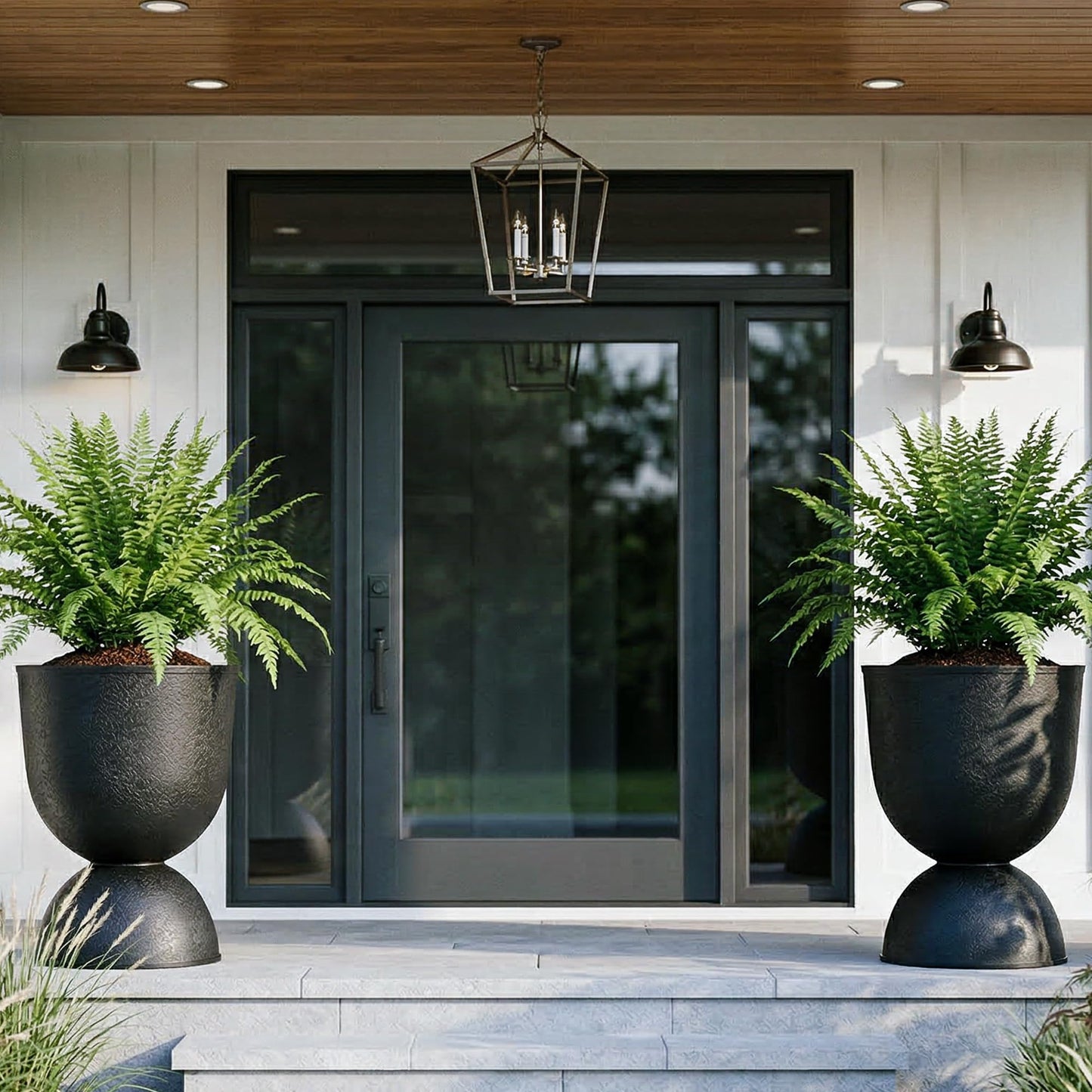 KOL Planters Flower Pots, Large Plastic Urn Planters for Indoor Outdoor Plants, Black Pedestal Planter Pots, 23 Inch Tall Decorative Planters with Drainage Holes & Plugs for Patio Garden, 1 Pack