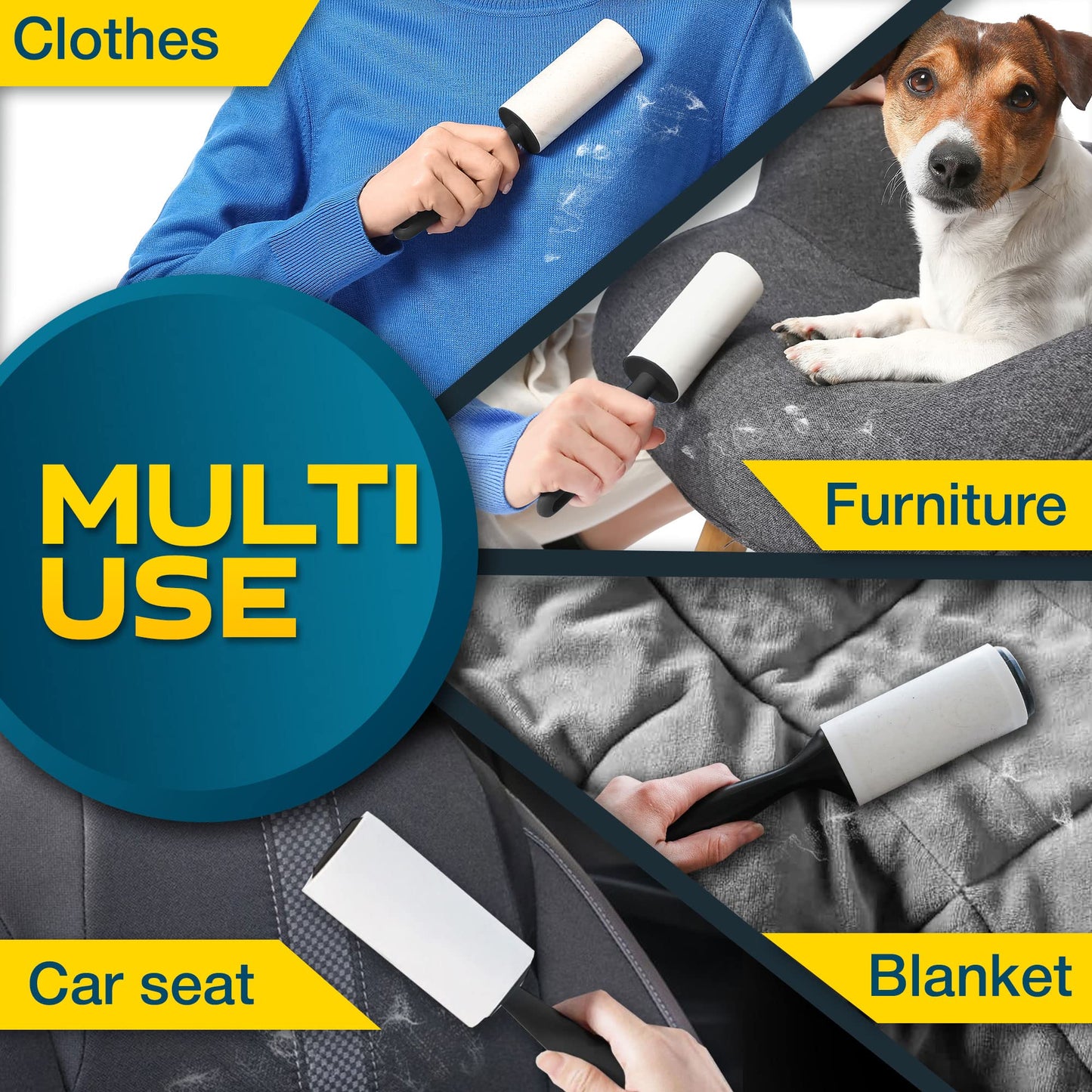 Lint Rollers for Pet Hair, White, Sticky Remover for Couch, Clothes, Furniture and Carpet, Dog and Cat Fur Remover, Animal Fuzz, 5 Large Sticky Rollers