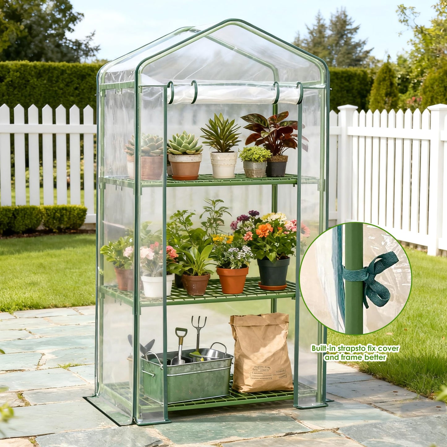 Carotex 3 Tier Mini Greenhouse, 27 x 19 x 50 Inch Portable Green House with PVC Cover and Steel Frame for Indoor Outdoor Plants, Seedlings, Herbs, Vegetables