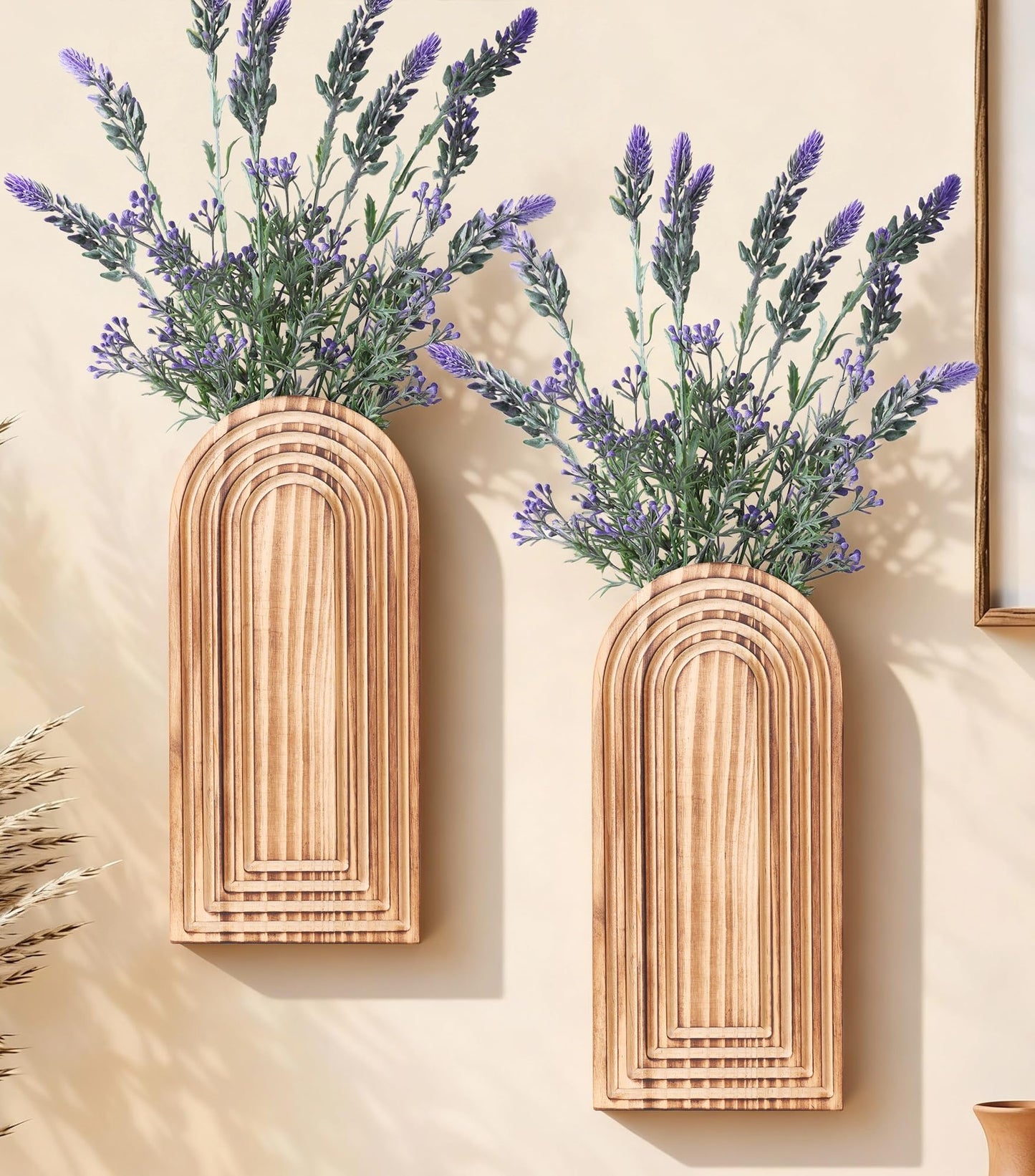 Wooden Wall Vase Set of 2, Wall Hanging Planter Modern Farmhouse Wall Decor for Boho Wall Decor for Indoor Entryway Hallway Bathroom Living Room Dining Room