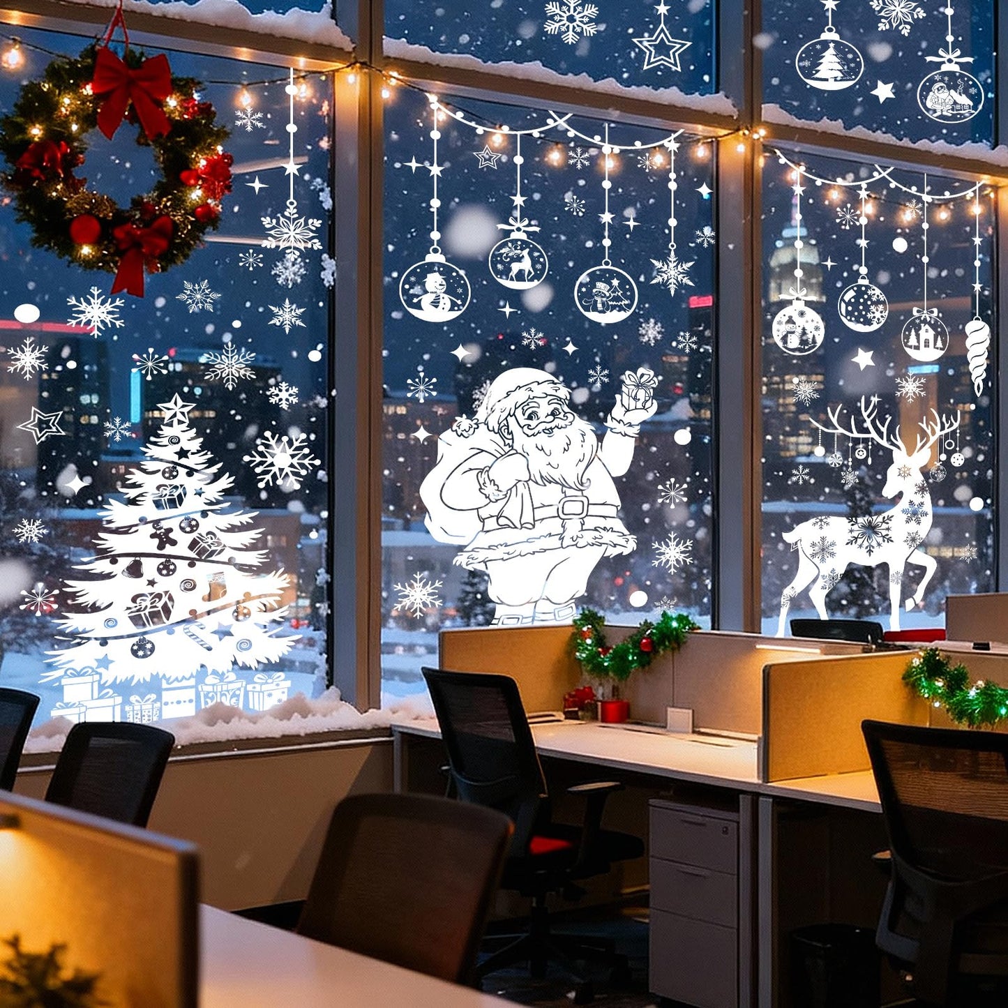 HEEKPEK 163PCS Christmas Window Clings Decorations Large Merry Christmas Double Sided Stickers, Santa Claus Xmas Tree Reindeer Decals for Home Office School (14 Sheets)