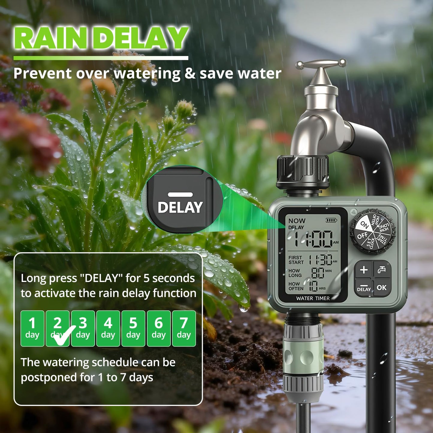Curety Sprinkler Timer for Garden Hose, Irrigation Water Timer with Rain Delay, Automatic Manual Watering for Lawn Yard Outdoor Drip Irrigation System
