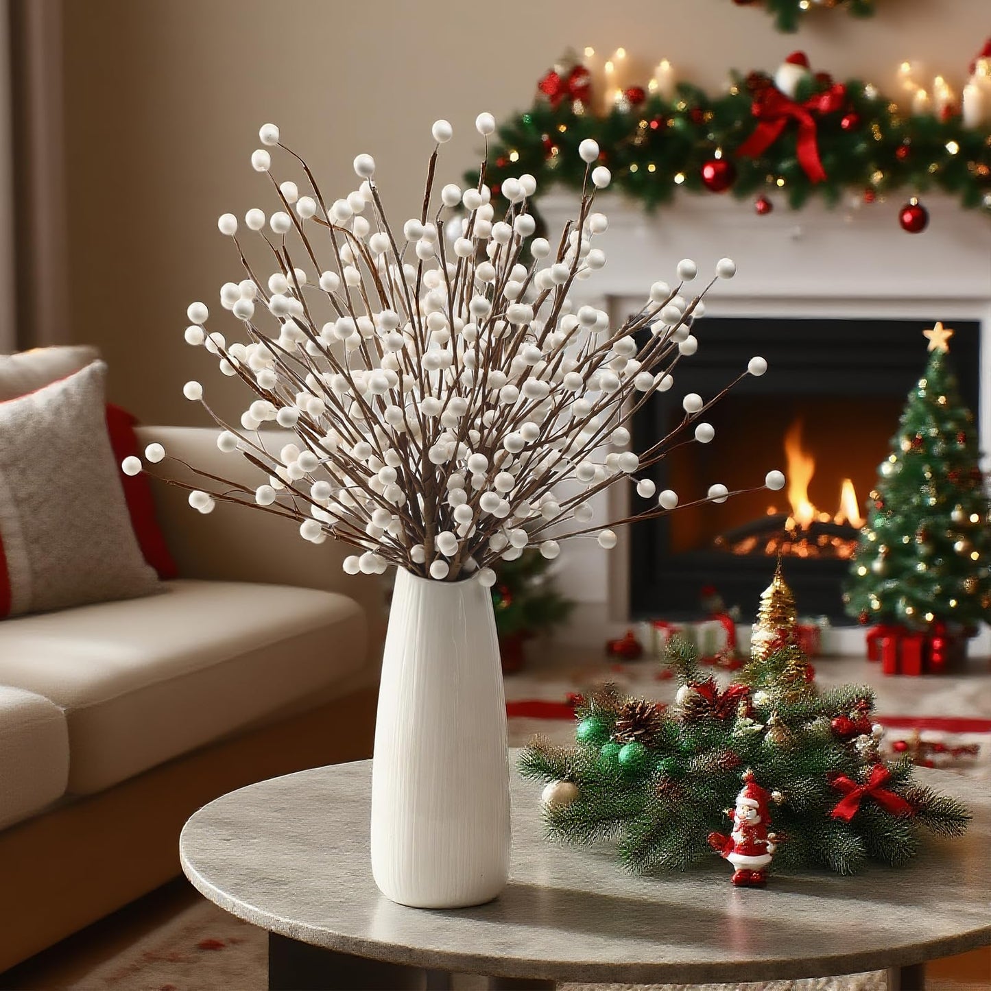 Kanxinr Winter Decorations 12Pcs Artificial Berry Stems White Berry Picks for Christmas Holiday Home Centerpieces Decor (Cream)