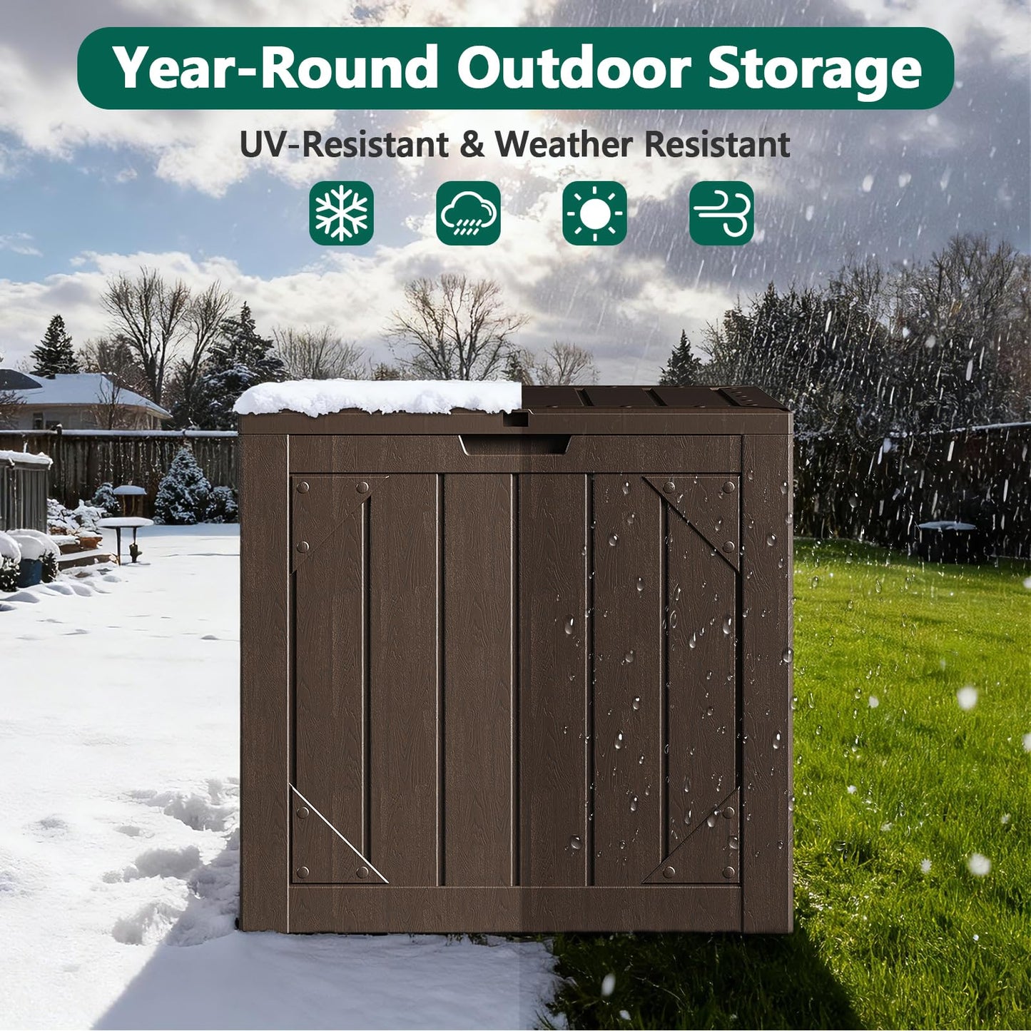 MAKE CHANGES Outdoor Storage Box,30 Gallon Deck Box Outdoor Storage Bench Outside Waterproof Resin Storage Bench, Lockable Patio Cushions, Garden Tools Storage For Furniture, UV Resistant