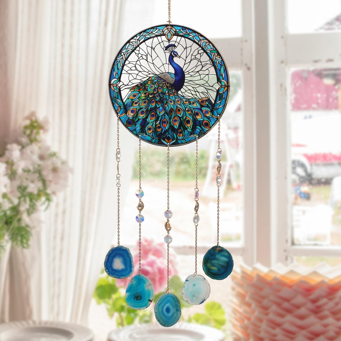 Acrylic Peacock Decor，Crystal Window Suncatcher Hanging Decorations Rainbow Sun Catchers Indoor Window Hanging Wall Home Garden Decor Peacock Gifts for Women