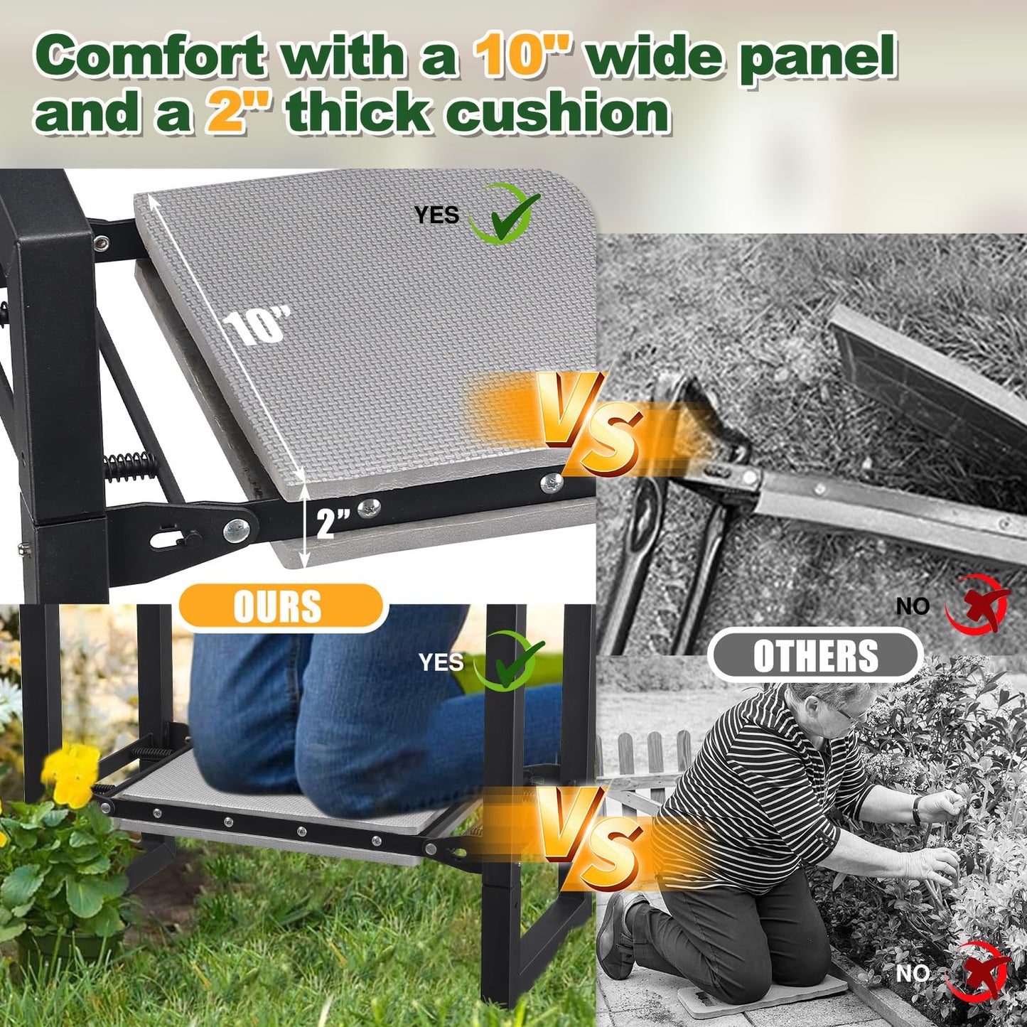 Garden Kneeling Stool Foldable, 2-in-1 Portable Kneeler and Seat with 12.6" Extra Wide Thickened Cushion, Comfortable for Gardening, Weeding, Outdoor Use - Support Up to 330lbs, Lightweight & Sturdy