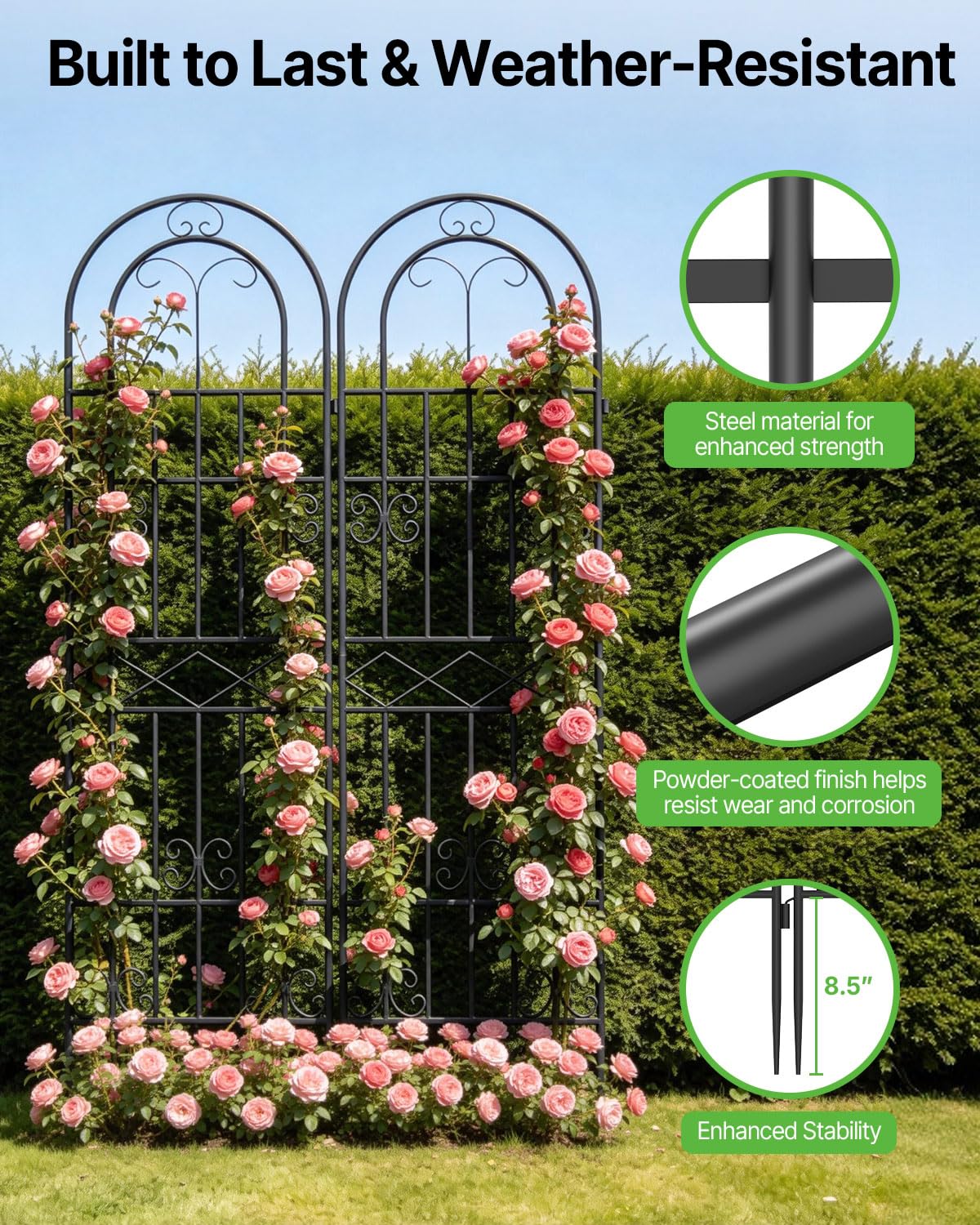 Suteck Garden Trellis for Climbing Plants Outdoor, 71” H x 20” W, 4 Pack Metal Garden Trellis with Rustproof Powder-Coated, Rose Trellis for Patio Lawn Yard, Flower & Vegetable Support