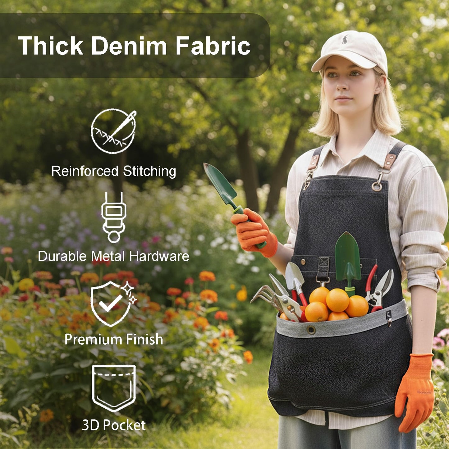Cilkus Gardening Apron – Denim Cross Back Garden & Harvest Apron with Adjustable Straps and Large Pockets for Women & Men