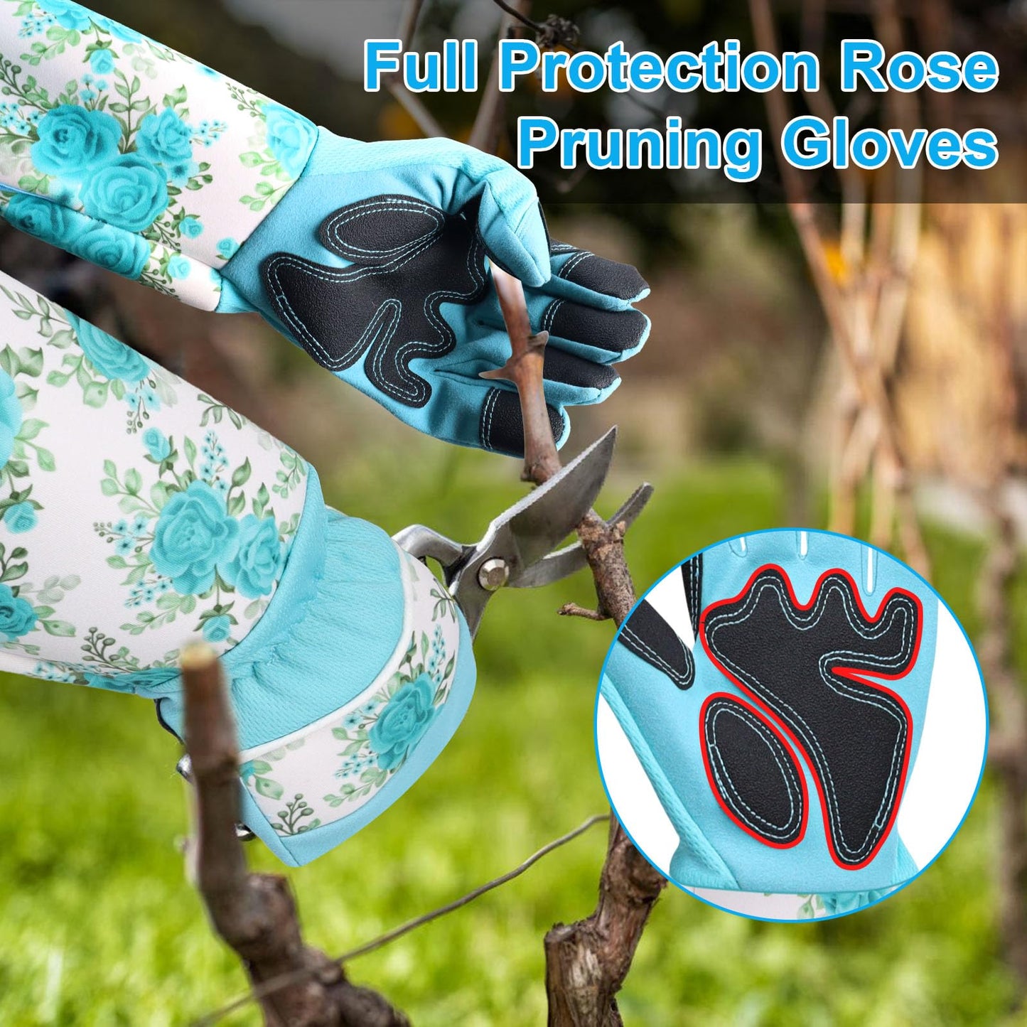 DLY Gardening Gloves, Garden Gloves for Women, long gardening gloves for Garden Work and Yard,Durable and Comfortable(Medium, Light Blue)