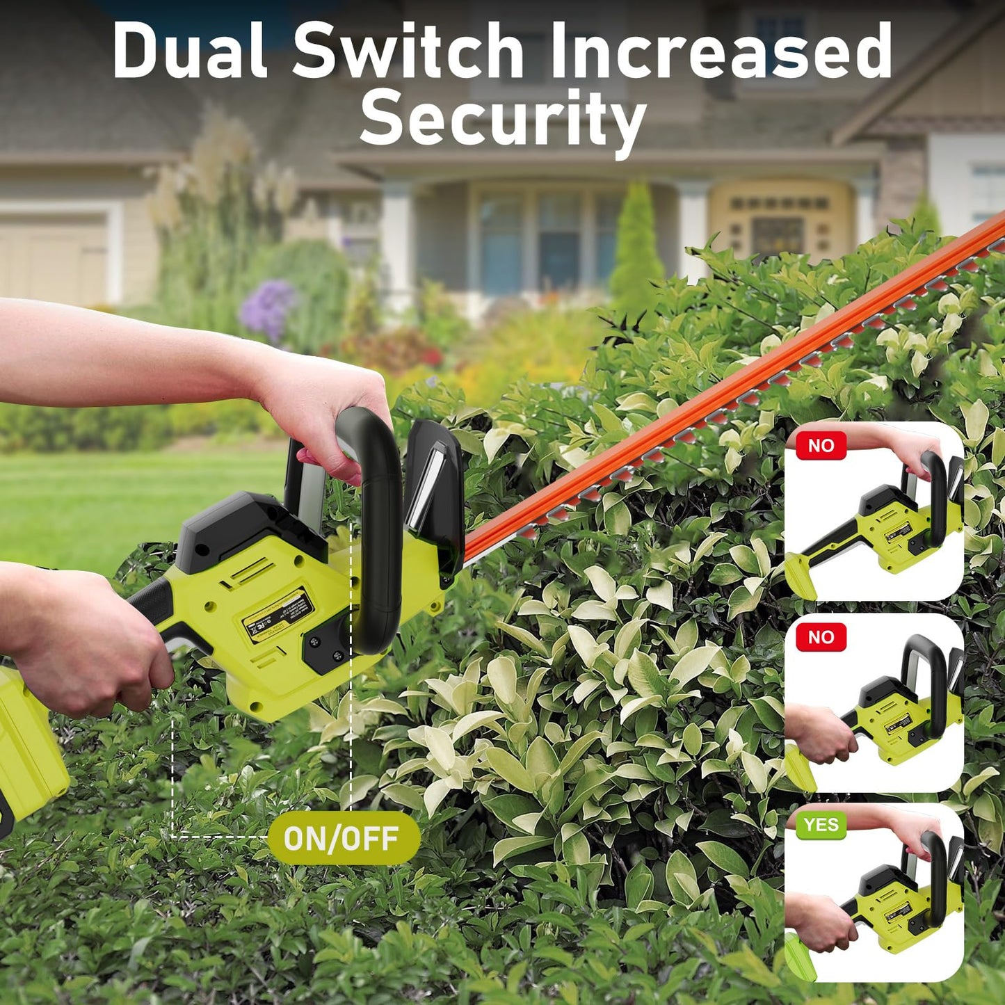 22 Inch Hedge Trimmer Cordless with 2 Batteries and Charger, 20V Handheld Electric Hedge Trimmer with Dual-Action Blades, Lightweight Bush Trimmer Pruning Shears Grass Cutter Shrub for Yard and Garden