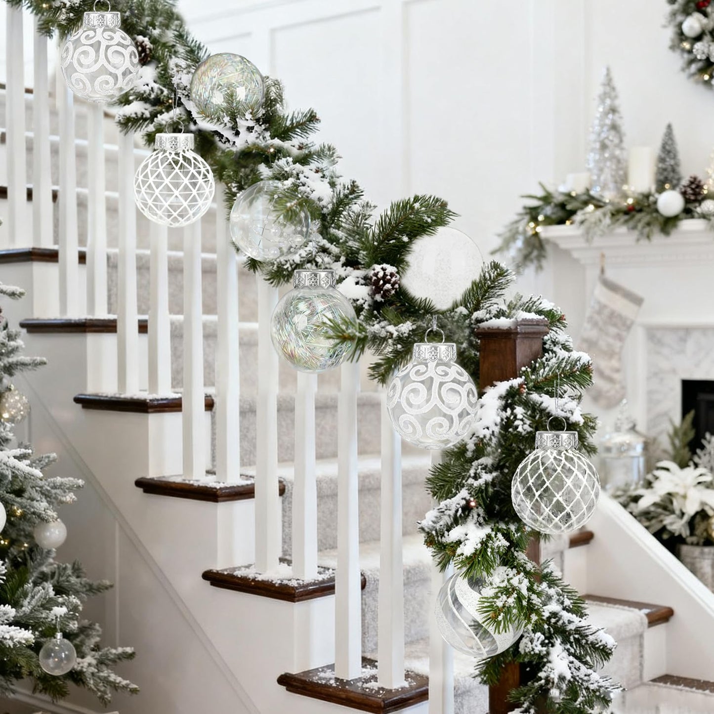 Ouddy Decor 36 Pcs Clear Christmas Ball Ornaments, 2.36" Shatterproof White Plastic Christmas Ornaments Set Decorative Hanging Transparent Baubles for Xmas Tree Holiday Party Decor, White