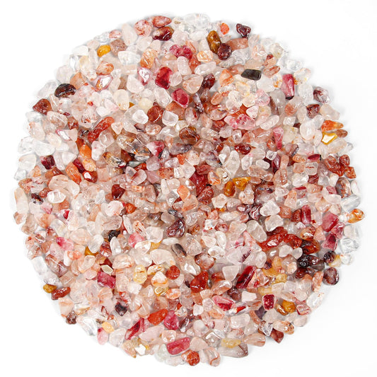 1.1lb Natural Crushed Hematoid Quartz Crystal Tumbled Chips-Healing Crystals Chips Bulk, Crushed Crystal Gemstones for Crafts, Beautiful Package for Gift (Hematoid Quartz)
