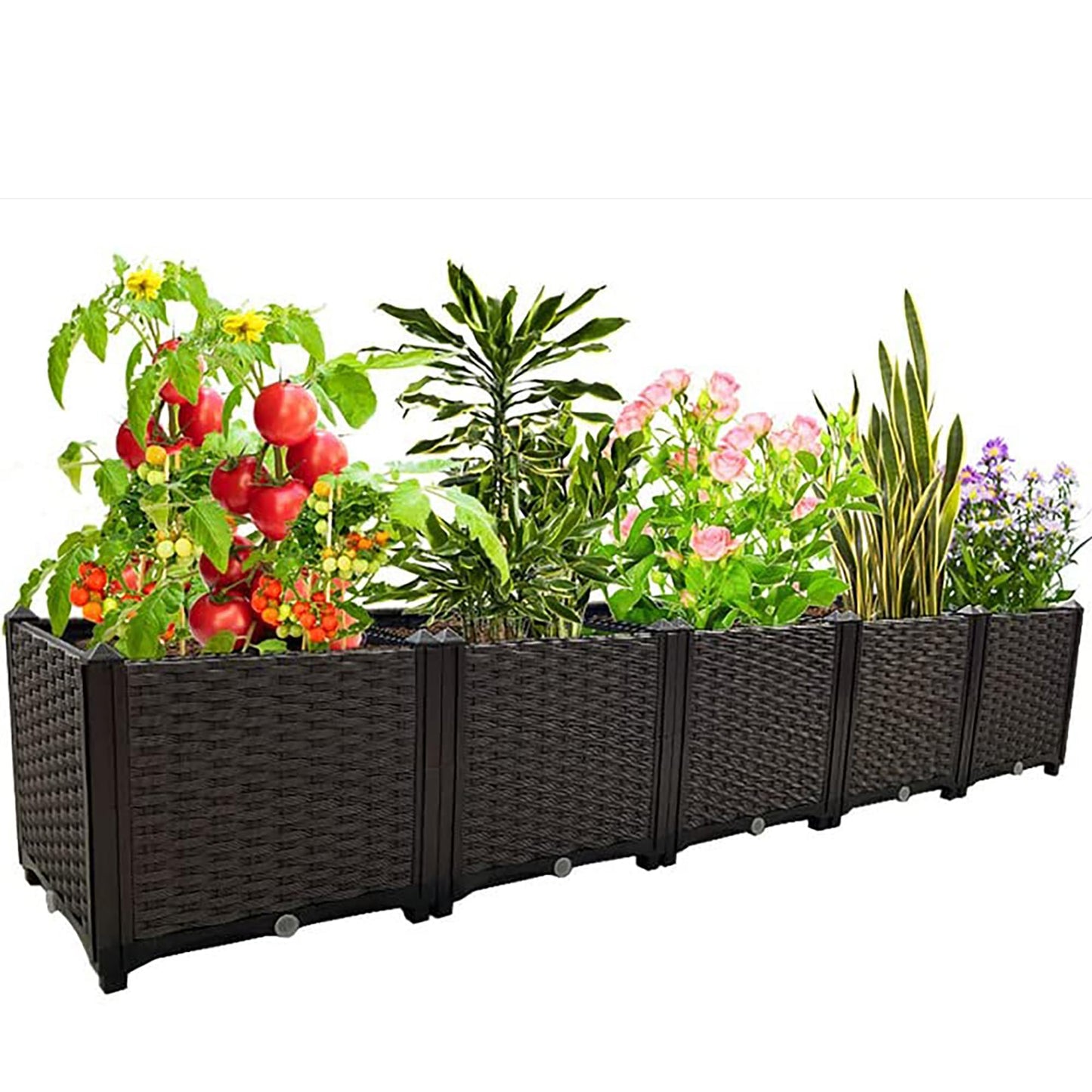 Souwuokoo Large Planters for Outdoor Plants Raised Garden Bed Kit Rectangular Elevated Plastic Garden Boxes for Gardening Vegetables Flowers in Backyard Patio Balcony