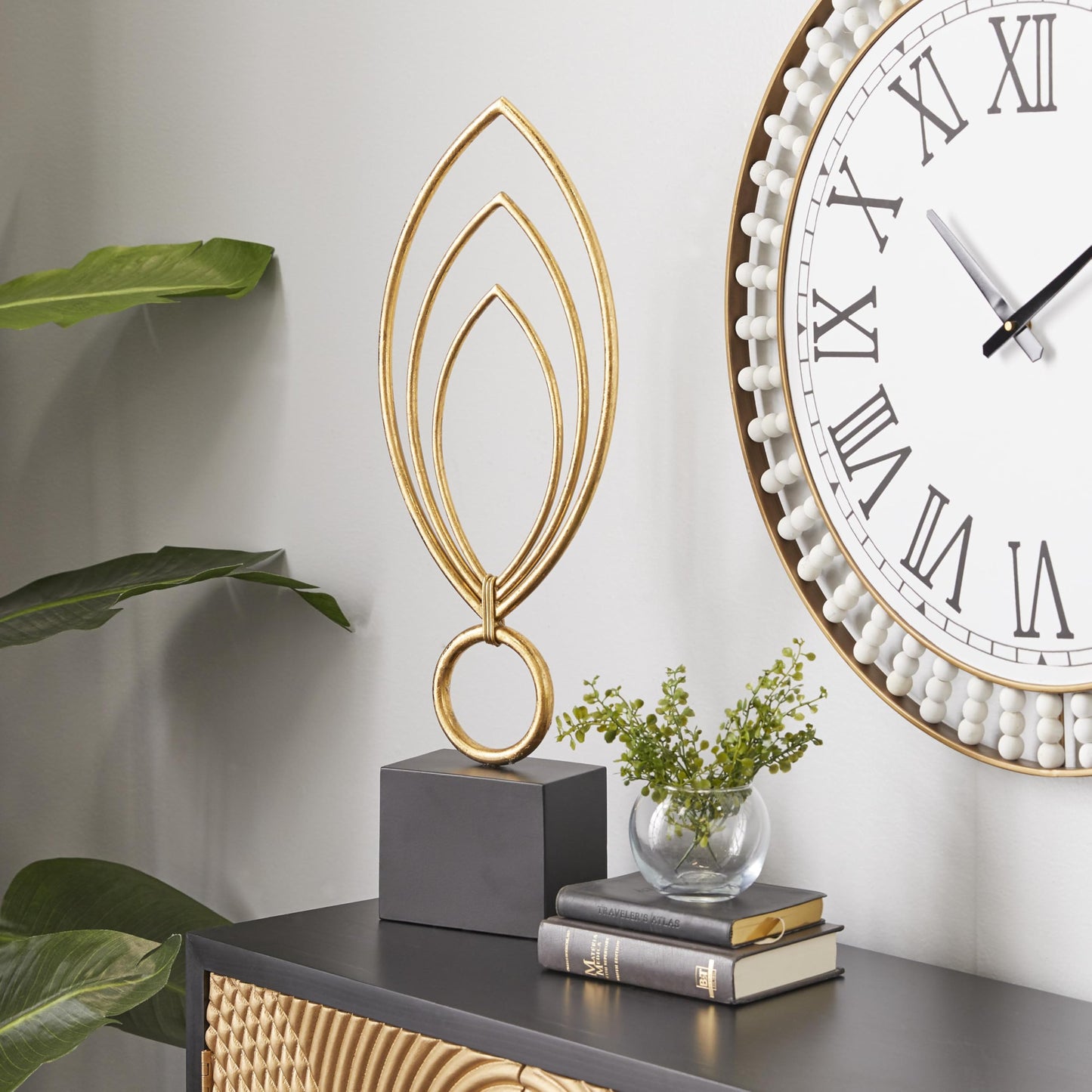 CosmoLiving by Cosmopolitan Metal Abstract Decorative Sculpture Home Decor Statue with Black Base, Accent Figurine 8" x 4" x 24", Gold