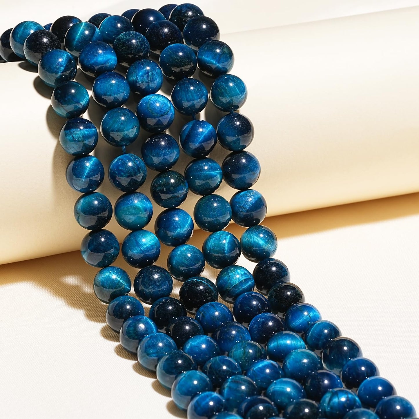 10mm Natural Blue Tiger Eye Gemstone Beads Polished Round Smooth Stone Beads for Bracelets Jewelry Making 15inch Loose Beads