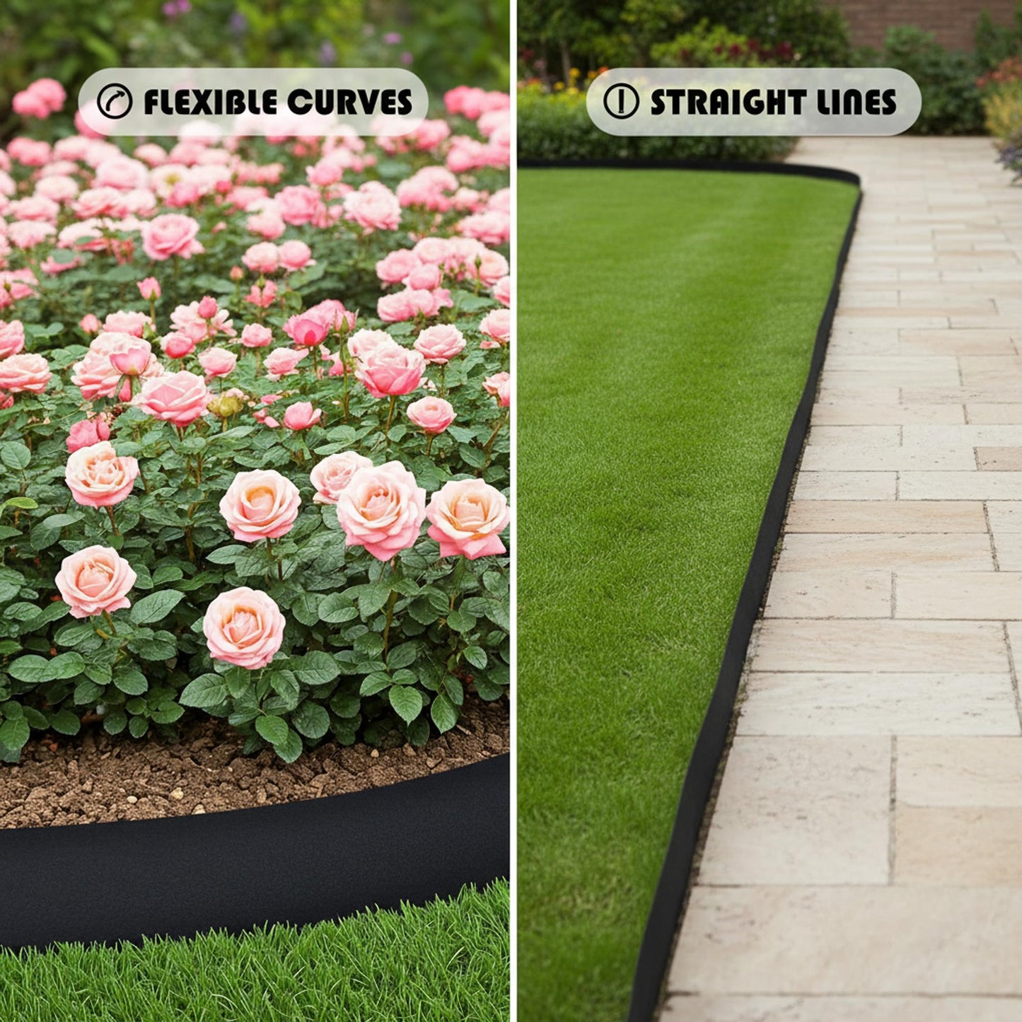 Plastic Garden Landscape Edging, 40ft Long × 5in High, Flexible PP Black Lawn Edging for Garden Borders