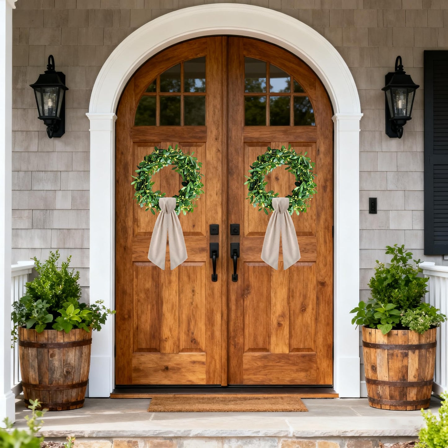 2 Pack Burlap Wreath Sash for Front Door, Blank Linen Sash for Wreath Spring Garland Holiday Porch Home Decor, Natural