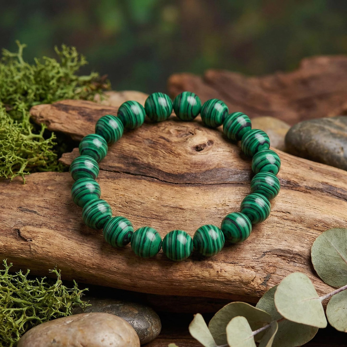 Yochus 45pcs Glossy Malachite Beads，8mm Healing Power Natural Stone Round Loose Gemstone Beads for Jewelry Making Earring Necklace DIY Crafts