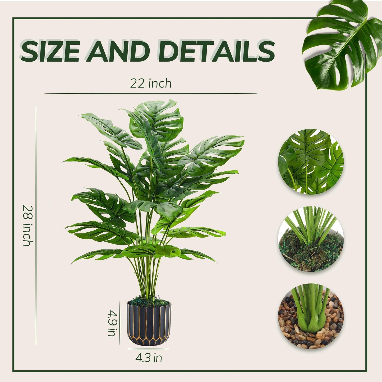 Der Rose 28'' Fake Plants Tall Artificial Monstera Faux Plants Indoor Outdoor Tree for Living Room Home House Decor