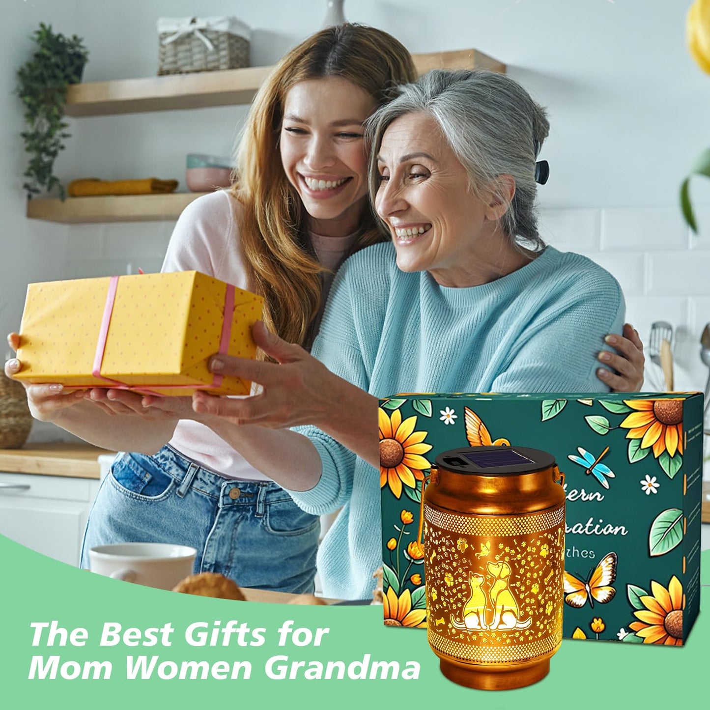 Dog Solar Lanterns Outdoor Waterproof Garden Decor, Dog Gifts for Mothers Day Women Mom Grandma Birthday, Metal Sunflower Hanging Solar Lights for Outside Yard Patio Pathway Backyard Porch