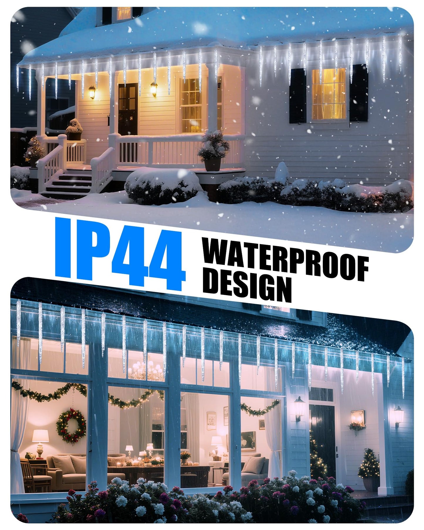 Minetom Christmas Icicle Lights - 2 Pack Total 200 LED 40 Tubes Twinkling Crystal Icicle String, Connectable Waterproof Hanging Christmas Lights Plug in for Winter Eave Holiday Outdoor Decoration