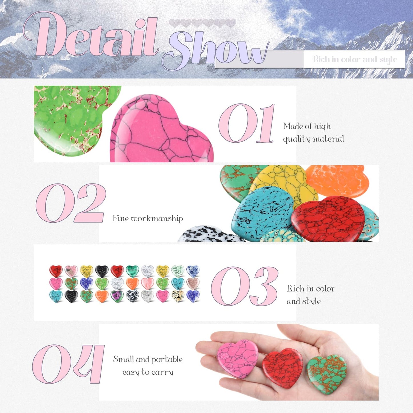 Nuenen 30 Pcs Heart Shape Crystals Stone Bulk 1.57 Inch Gemstone Mother Gift Heart Rocks Quartz Love Wholesale Pocket Palm for Women Mom Wedding Witchcraft Reiki Decoration