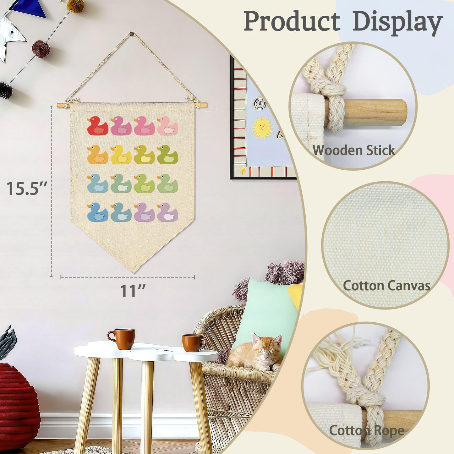 Nursery Baby Room Playroom Reading Room Bedroom Door Decoration-Baby,Shower,Birthday Christmas Gift for Boy Girl Kid Teen-Canvas Hanging Flag Banner Pennant Wall Sign Decor-Ducks Theme