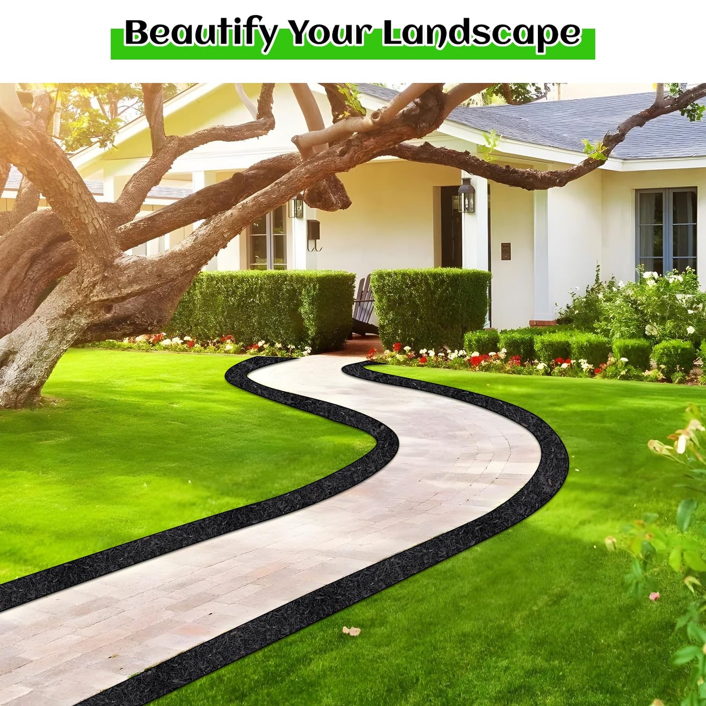 2 Pack 10 Ft Long Rubber Mulch for Landscaping Garden Mulch Black Roll Rubber Mulch Mat Natural-Looking Edging Border Cuttable Reduced Weed Growth Organic Soil Fertilizer Bed Liner for Garden