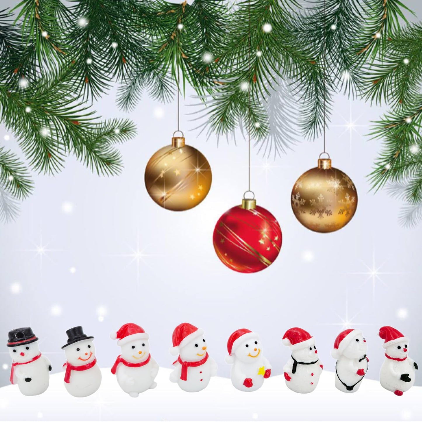 Goodma Mini Snowman Figurines Christmas Theme Resin Miniature Fairy Garden Dollhouse Decoration Ornaments DIY Kit - 40 Pieces