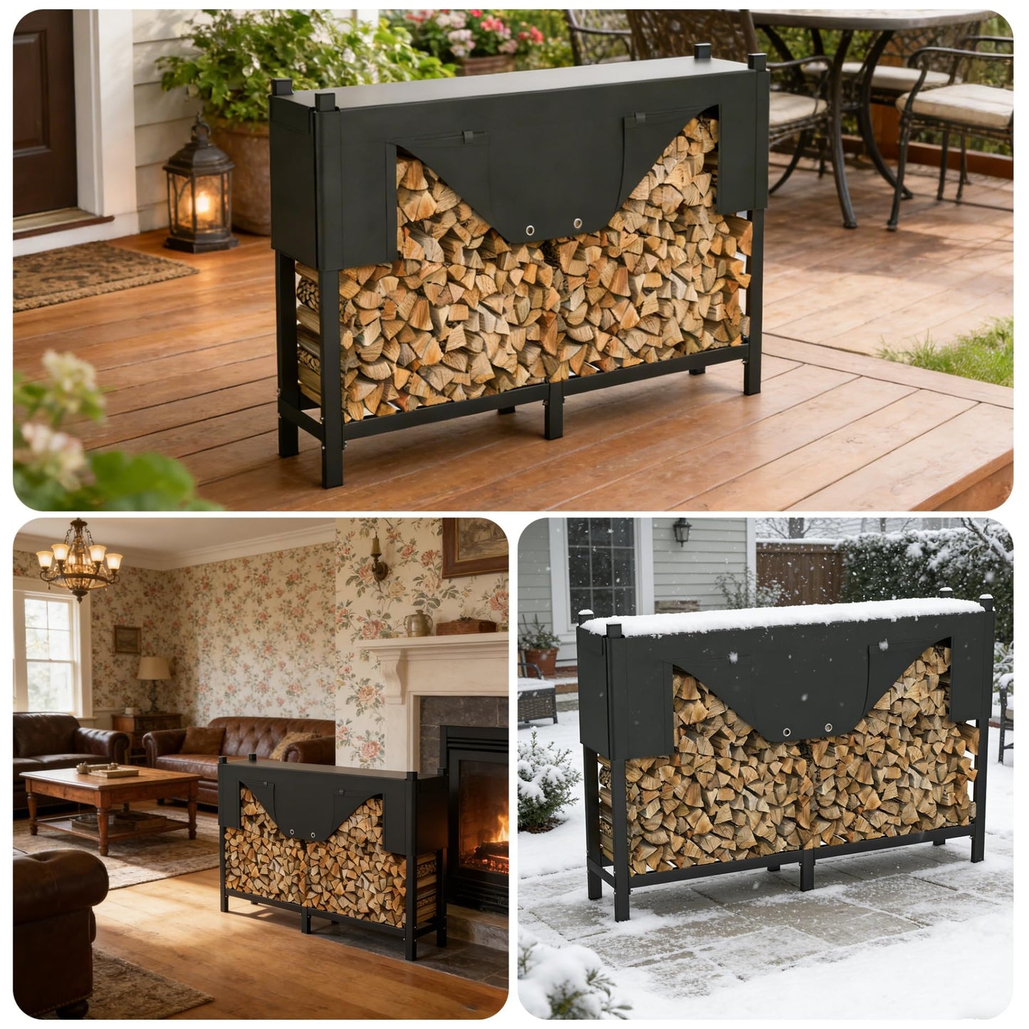 WALMANN Heavy-Duty 6 ft Firewood Rack with Waterproof Cover & Firewood Carry Bag, Outdoor Indoor Wood Log Holder for Fireplace, Patio & Porch, Sturdy Steel Fire Wood Storage Stand