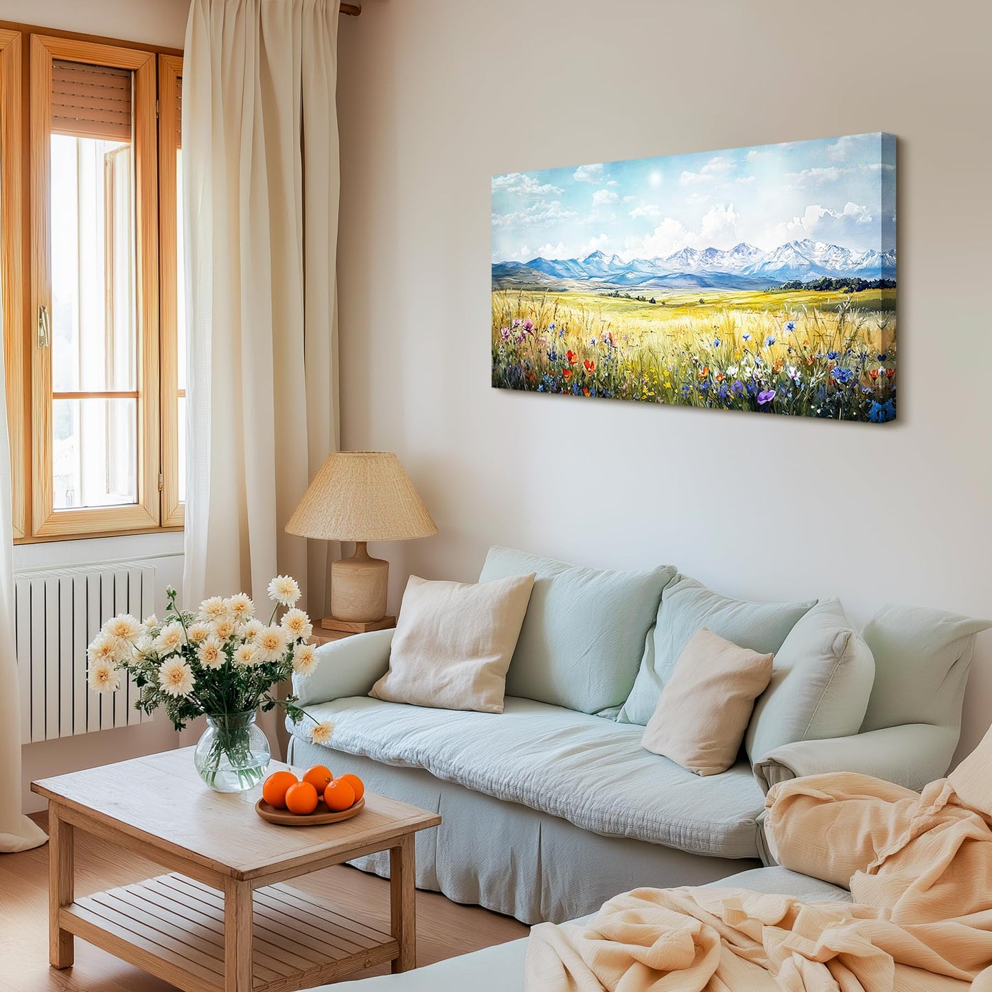 SERIMINO Nature Landscape Large Wall Art Prints, Meadow Wildflowers Rustic Home Decor, Mountain Wilderness Scenic Canvas Painting, Outdoor Pictures Wall Decor Living Room Bedroom Bathroom 20"X40"