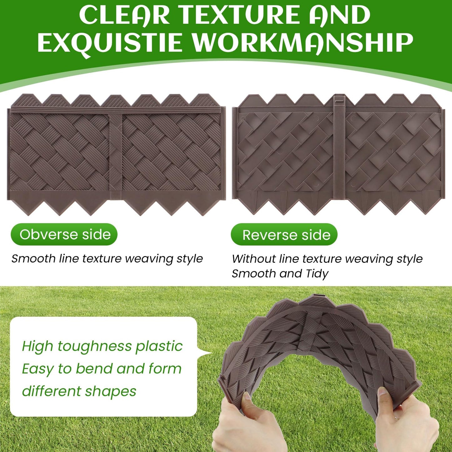 30-Pack Weaving Flower Bed Garden Edging Borders (30 FT) - No Dig Border Edgings with 8.5” Anchor Stakes & Interlocking Design-Thickened Borders for Lawns, Flower Beds & Landscaping
