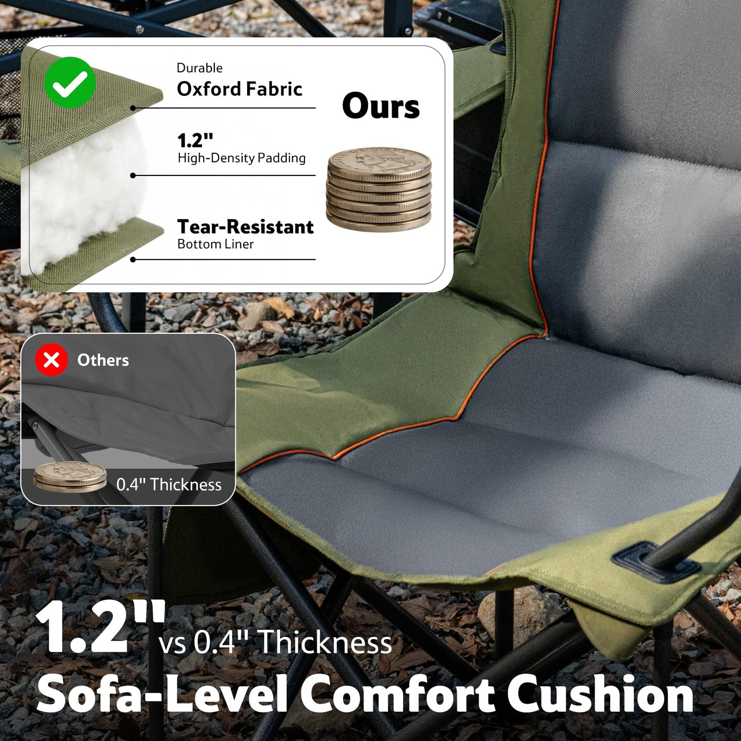 Naturehike Oversized Camping Chair with Cooler Bag, Heavy Duty Lawn Chair Support 450 LBS, Portable Padded Outdoor Folding Chair, 2 Pack