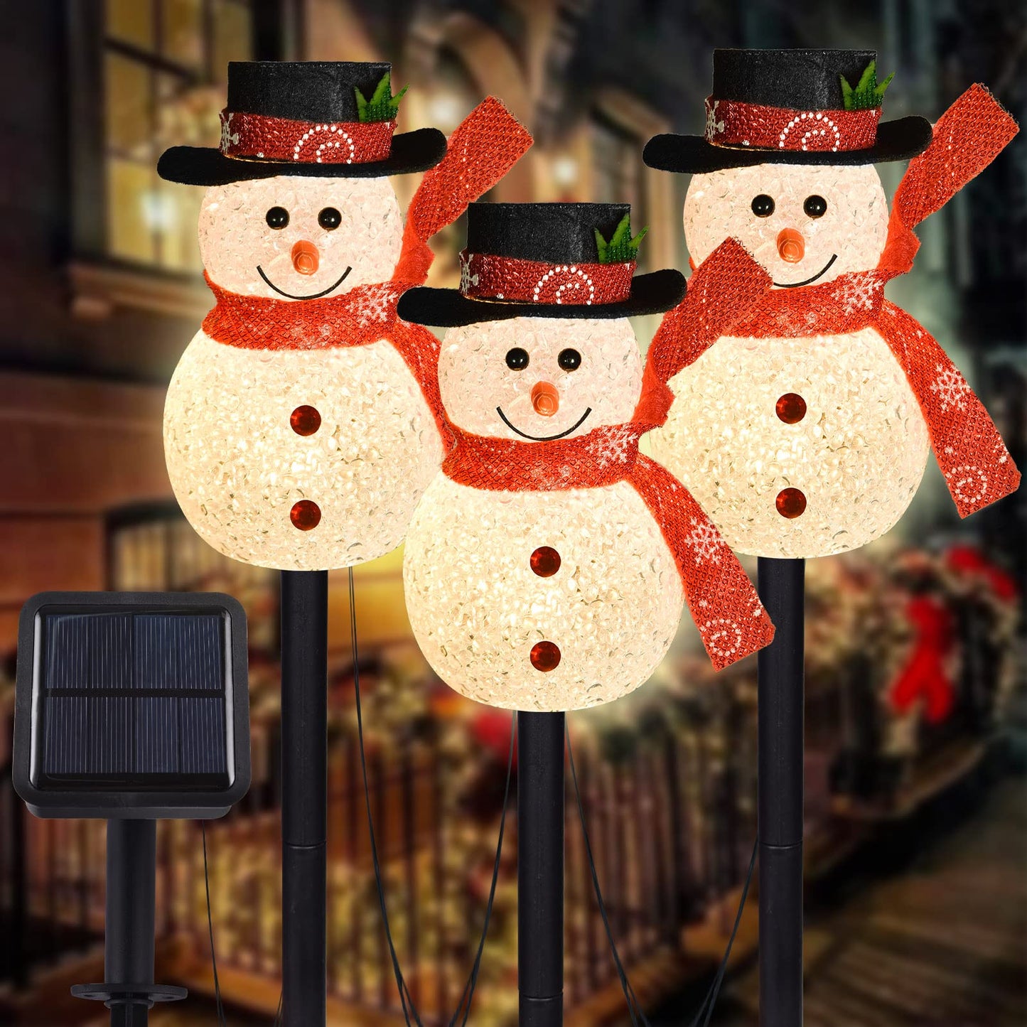 LIGHTSHINE 3PCS Snowman Shape Solar Christmas Lights Decorations, Solar Landscape Pathway Stakes Lights, Outdoor Christmas Decor for Garden, Yard, Patio, Porch (Warm White)