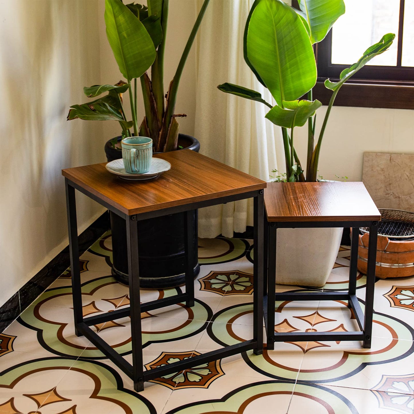 Vipush Nesting Tables Coffee Table Set of 2 - End Tables Living Room Small Side Tables Modern Farmhouse Sturdy Metal Frame Wood Desk