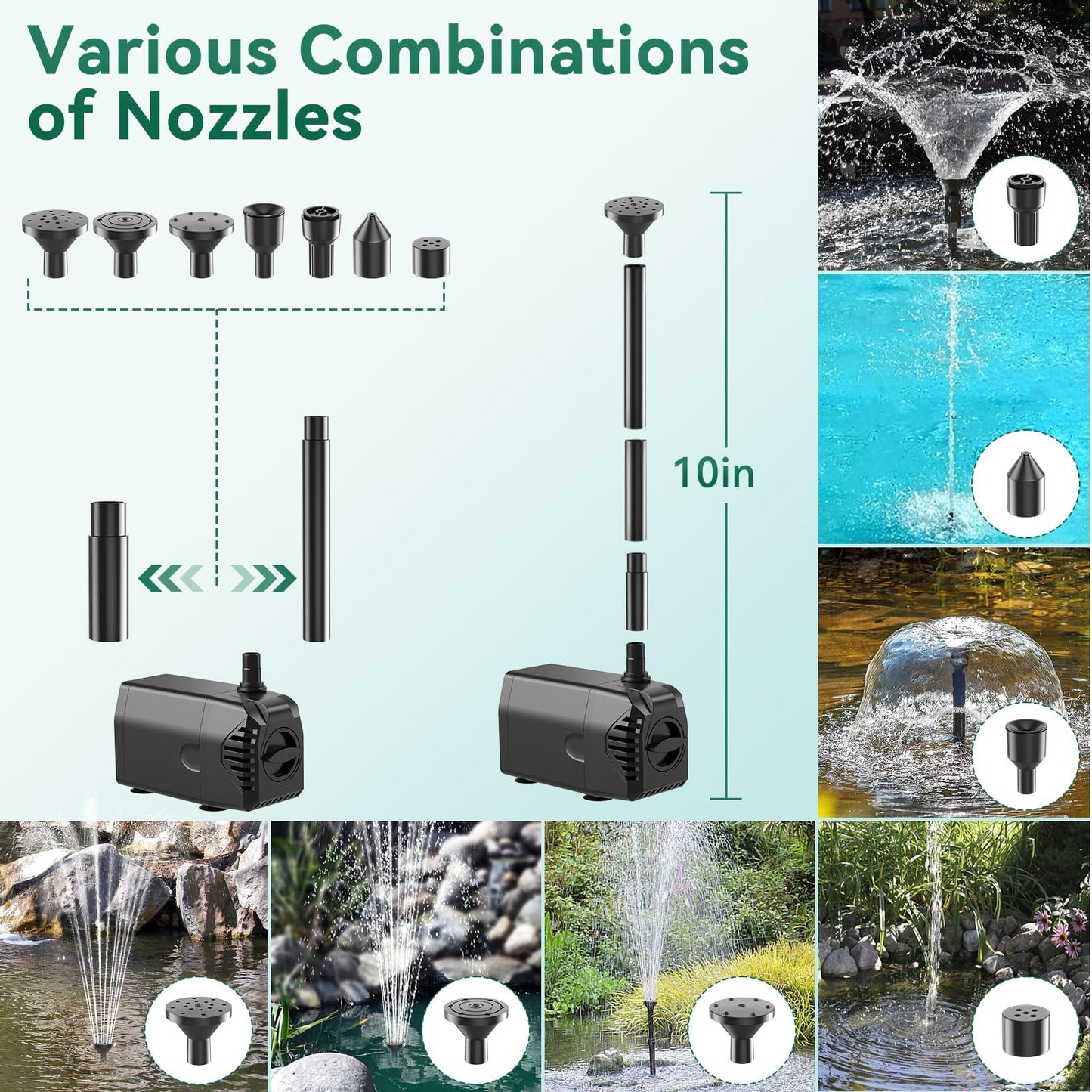 Antfraer 25W Solar Pond Pump, 320GPH Adjustable Flow Solar Fountain Pump with 7 Spray Modes, 16.5FT Cord & 6.6FT PVC Tubing for Fish Ponds, Garden Waterfalls, Hydroponics & DIY Water Features