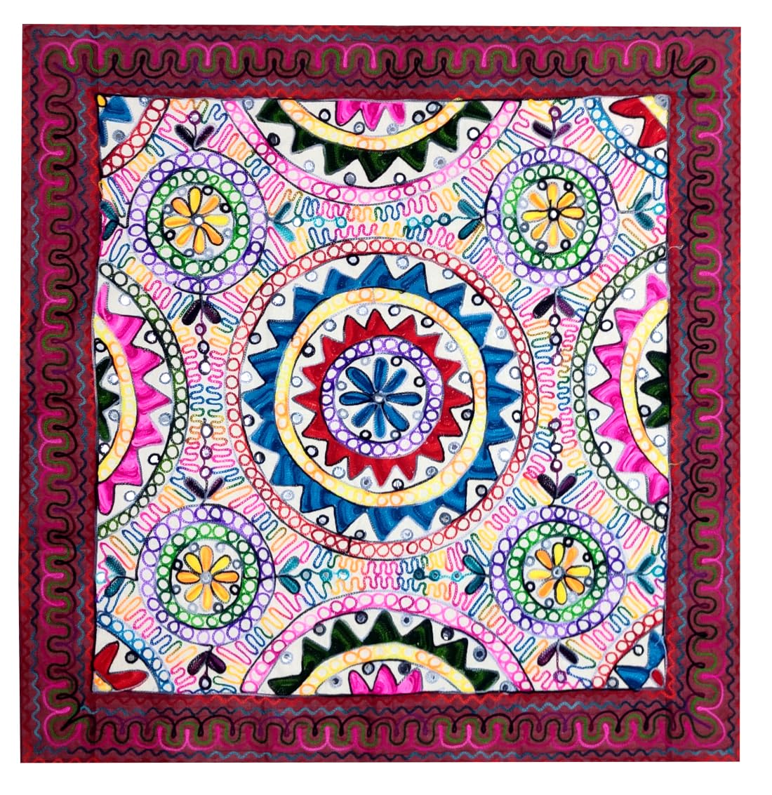 Purpledip Cotton Tapestry 'Valley Of Flowers': Vintage Embroidery Table Cover Or Wall Hanging (11361)